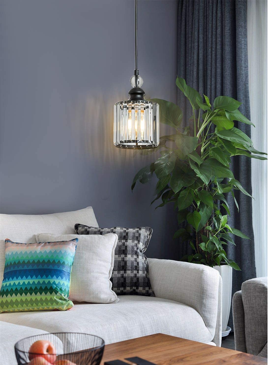 3-Pack Matte Black Crystal Pendant Lights - Adjustable Industrial Mini Chandeliers for Kitchen Island, Dining Room, Living Room, Bar & Cafe | Elegant Indoor Lighting Fixtures for Modern Home Decor