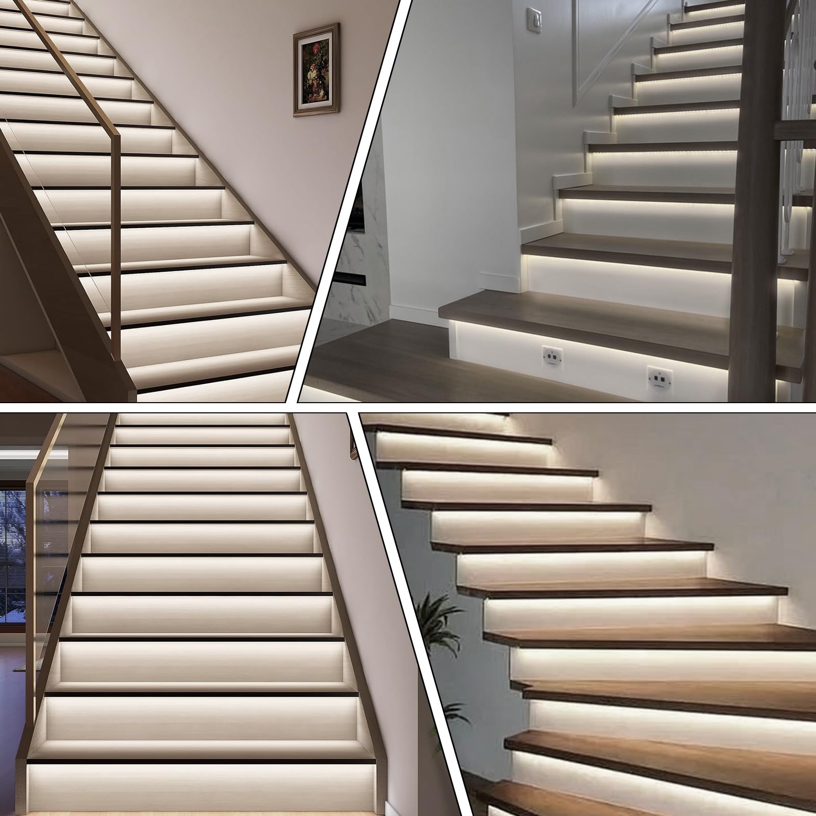 Motion Sensor LED Stair Light Kit with Main Wire - Easy Installation Daylight Sensor Step Lights, 6000K White COB LED Strip for Indoor Stairs (20 Steps) - Perfect for Hallways, Basements & Bedroom Safety Lighting