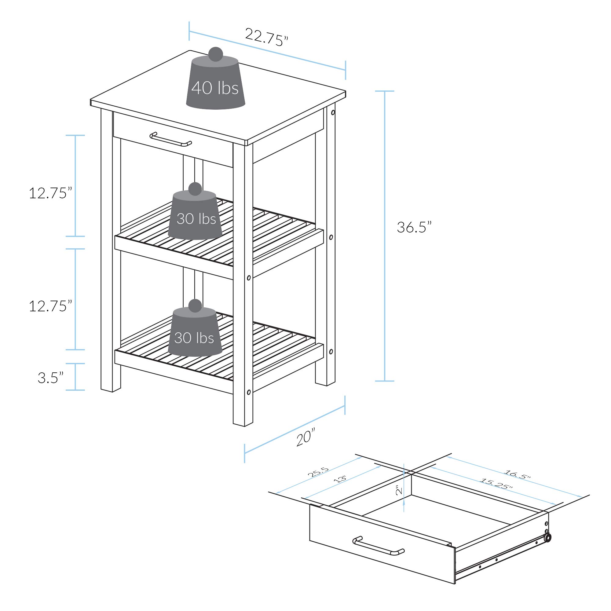 American Trails Sunrise Kitchen Island with Natural Maple Top & White Base - Perfect for Farmhouse, Rustic & Modern Kitchens - Ideal for Extra Storage & Counter Space