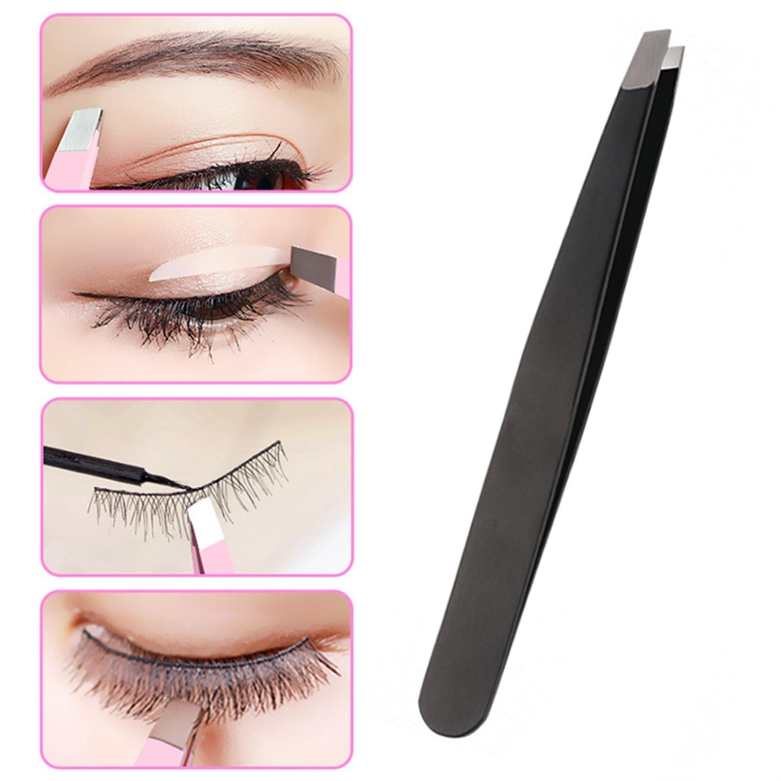 Professional Stainless Steel Slanted Eyebrow Tweezers for Hair Removal - Precise & Painless Grooming Tool for Eyebrows, Facial Hair & Makeup (Black) - Perfect for Home, Salon & Travel Use