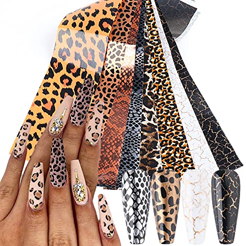 Leopard Print Nail Foil Transfer Stickers - 10 Sheets Holographic Nail Art Decals for Women | Sexy Animal Print Manicure Accessories | Perfect for Salon, DIY Nail Designs & Party Makeup