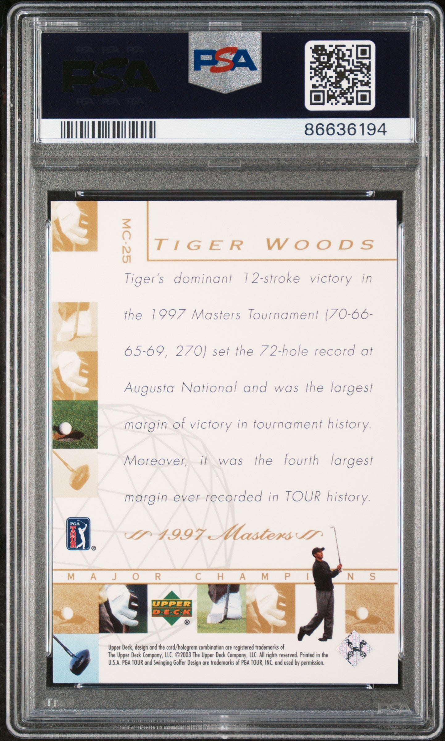 2003 Upper Deck Major Champions Tiger Woods #MC25 PSA 9 Graded Baseball Card - Perfect for Sports Collectors & Golf Memorabilia Displays