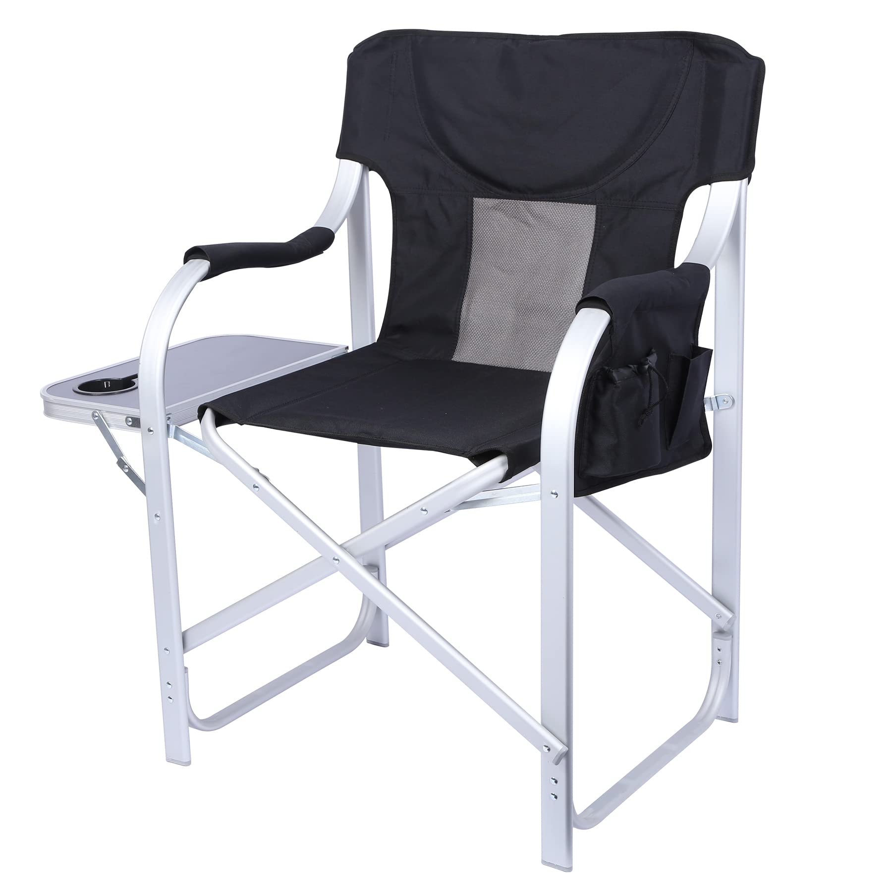 CampMoon Heavy Duty Folding Camping Chair with Side Table & Cup Holder - Portable Outdoor Directors Chair for Adults, Beach, Lawn, Picnic, Backyard & Tailgating - Black