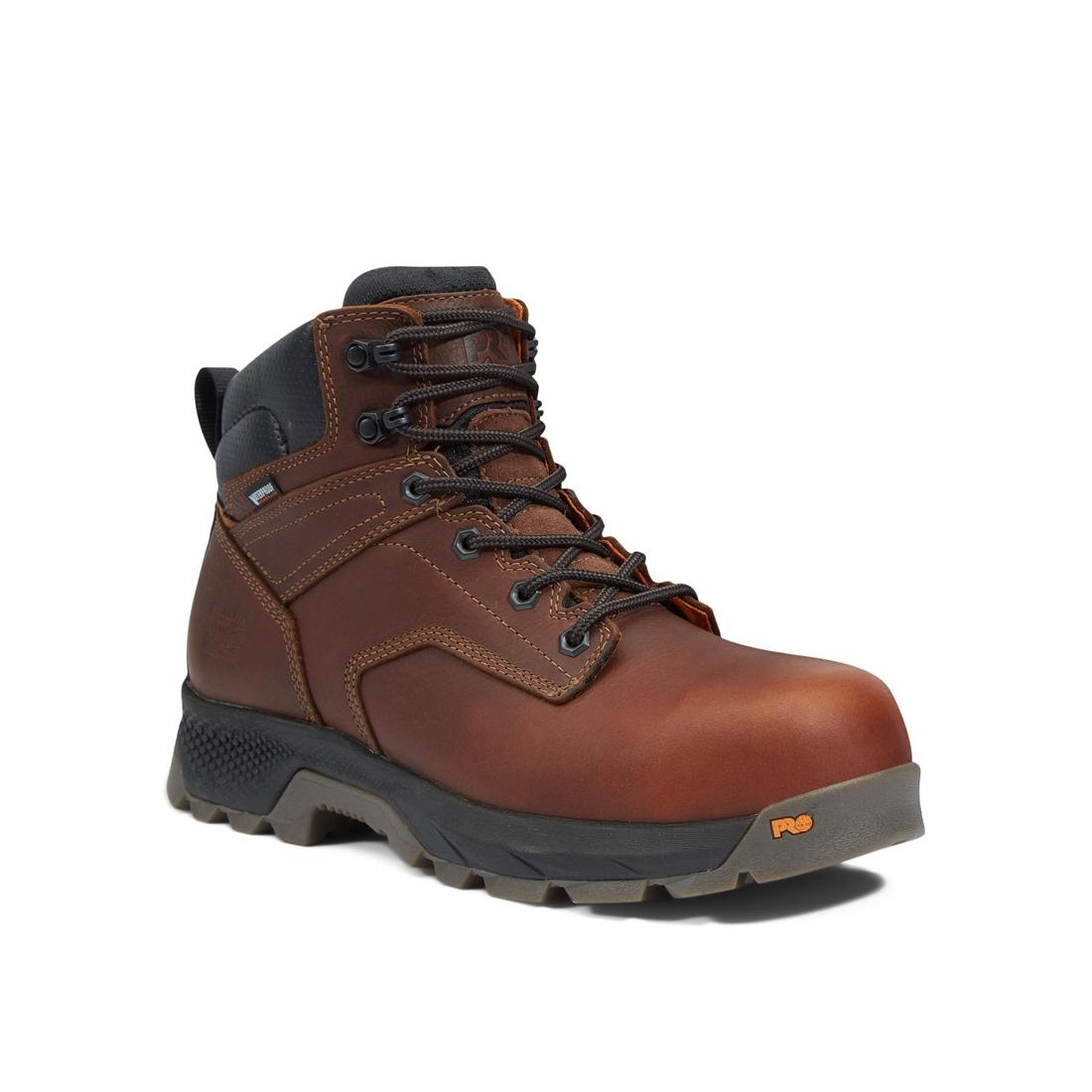 Titan EV 6 Inch Composite Toe Waterproof Work Boots for Men - Slip Resistant Safety Shoes, Electrical Hazard Protection - Ideal for Construction, Warehouse & Outdoor Jobs (Brown)