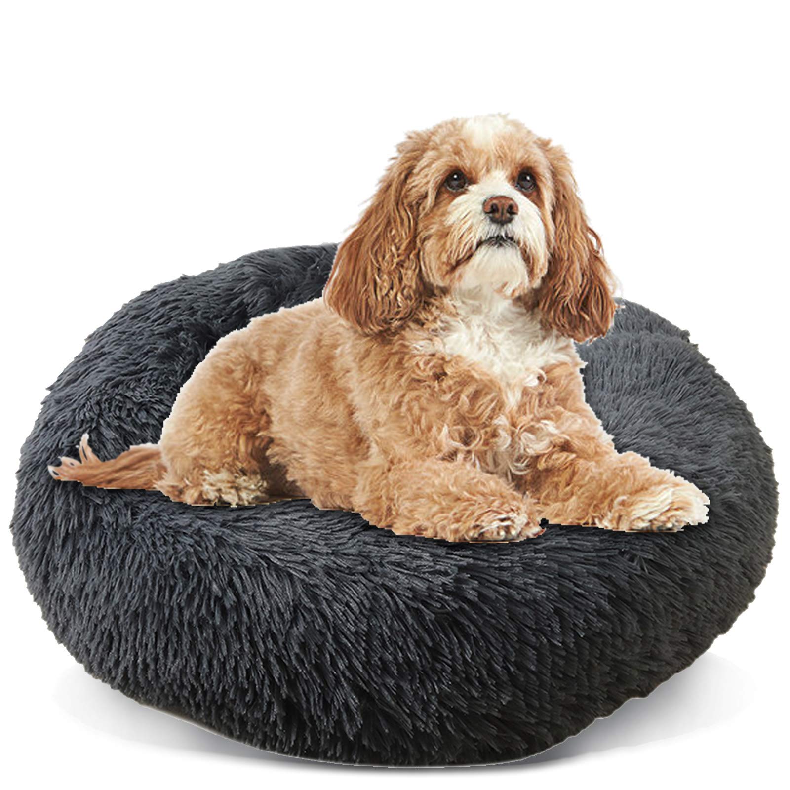 **Veepax Non-Slip Washable Donut Dog Bed for Medium Dogs - Soft Fluffy Round Calming Pet Bed (28