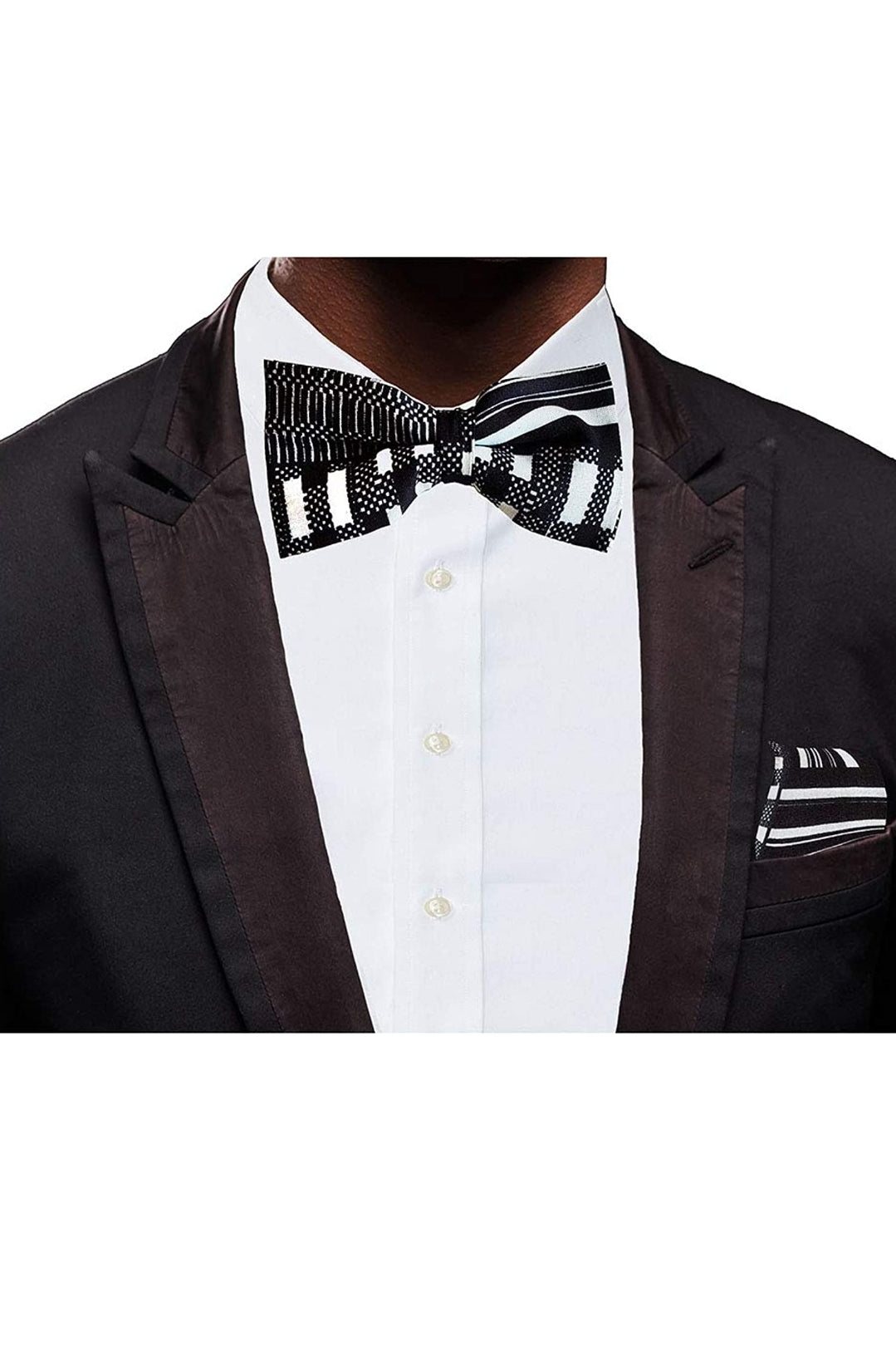 Stylish Black & White Kente African Print Bow Tie with Matching Pocket Square Set | DPB0795BT | Perfect for Weddings, Parties & Cultural Events