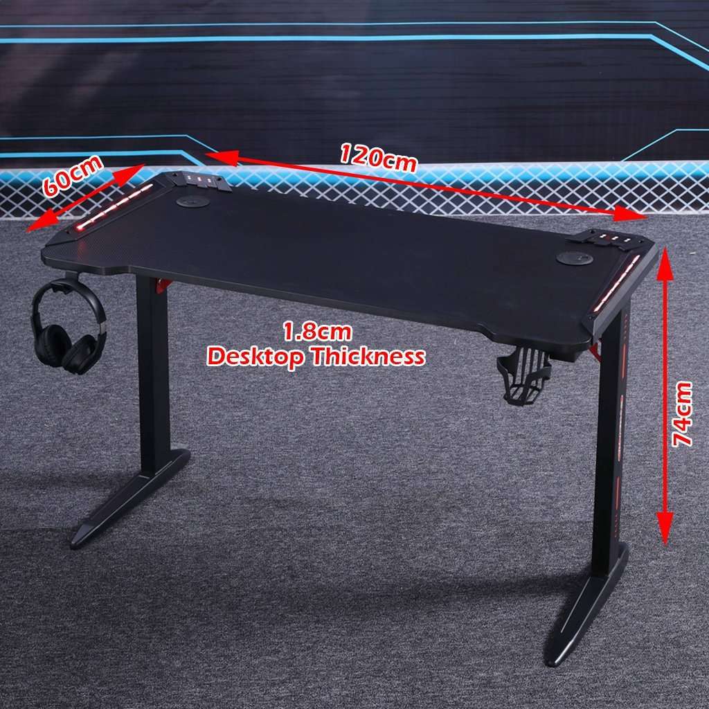 140cm RGB Gaming Desk with LED Lights - Ergonomic Computer Desk for PC, Laptop & Office Work - Racing Style Home Gaming Table for Streaming & Esports Setup
