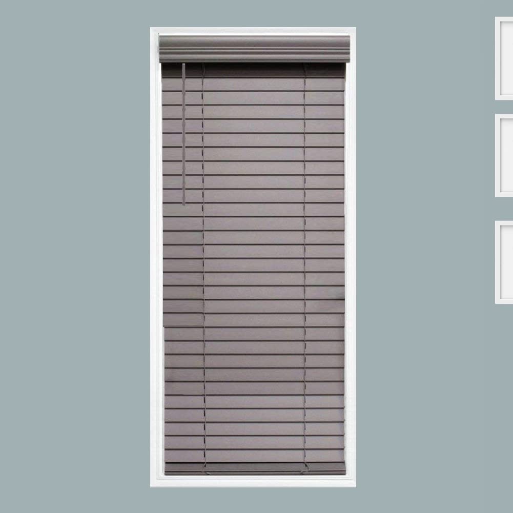 Custom 2 Inch Faux Wood Horizontal Window Blinds - Dark Gray Cordless Shades for Inside/Outside Mount | Smooth Slats, Durable & Stylish | Perfect for Living Room, Bedroom & Office Decor