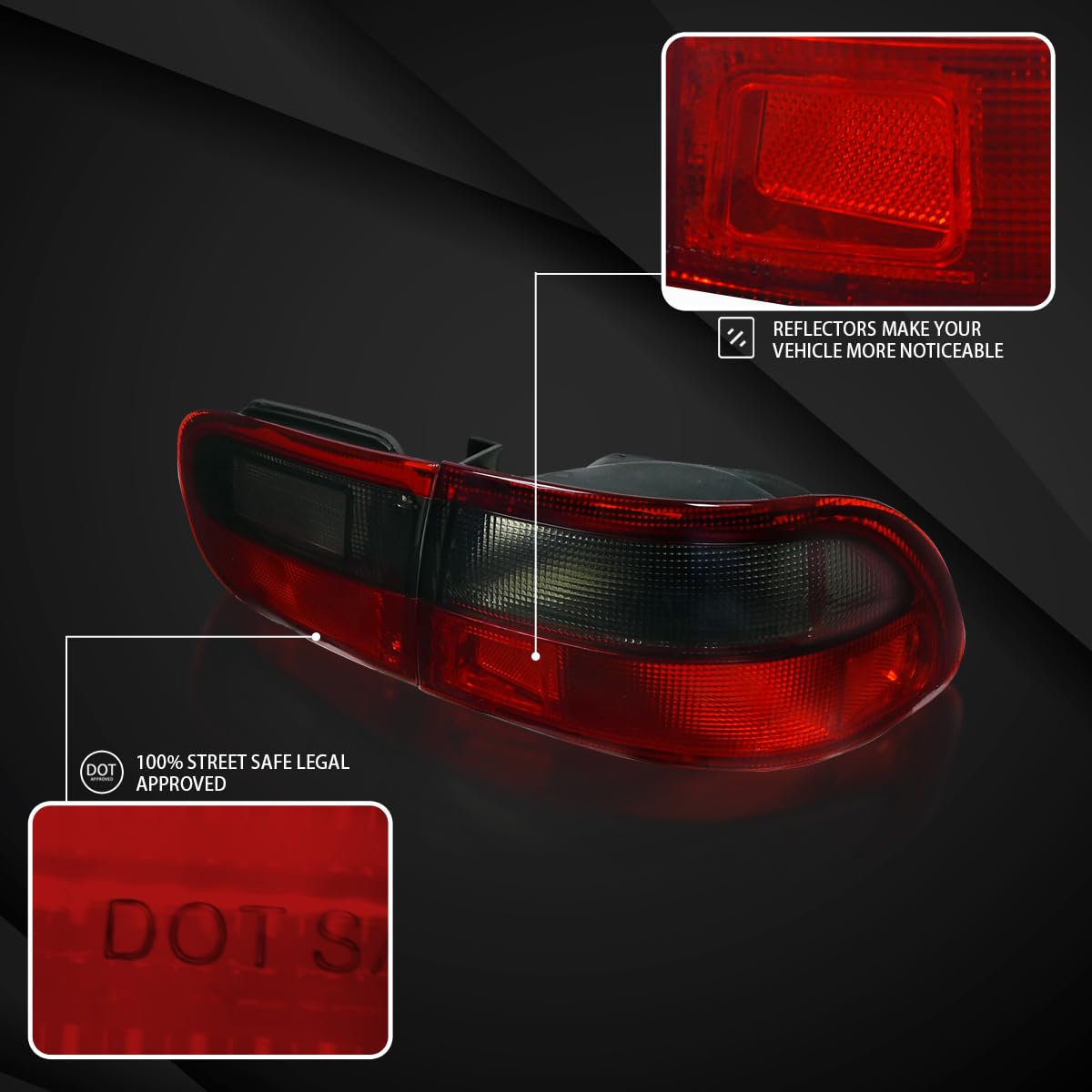 Honda Civic 1992-1995 2Dr/4Dr Red Smoke Lens Tail Lights Pair - Left & Right Taillight Assembly Replacement | Compatible with Sedan & Coupe Models | Enhances Rear Visibility & Style for Night Driving