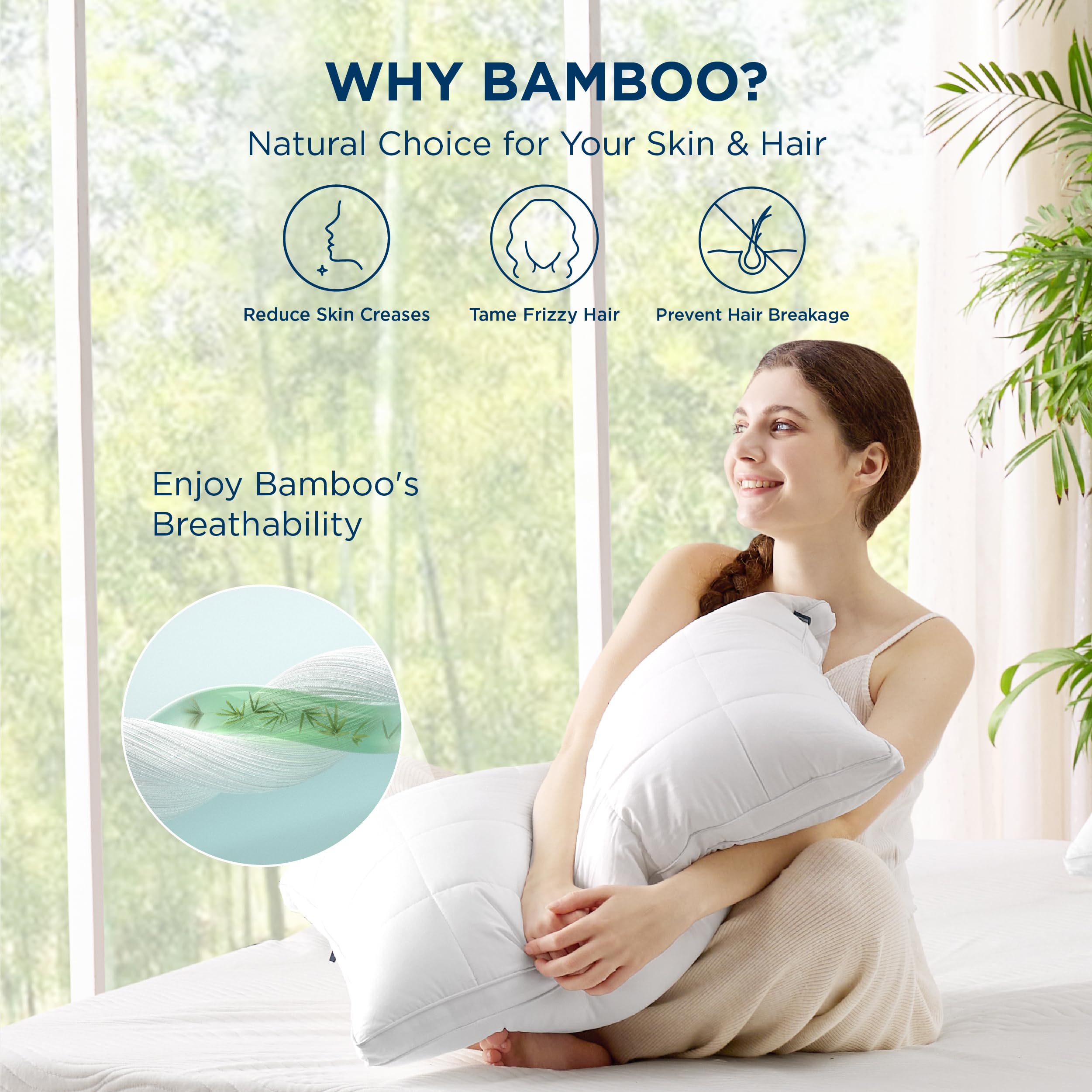 Bedsure Queen Pillows Set of 2 - Cooling Bamboo Cover for Side & Back Sleepers