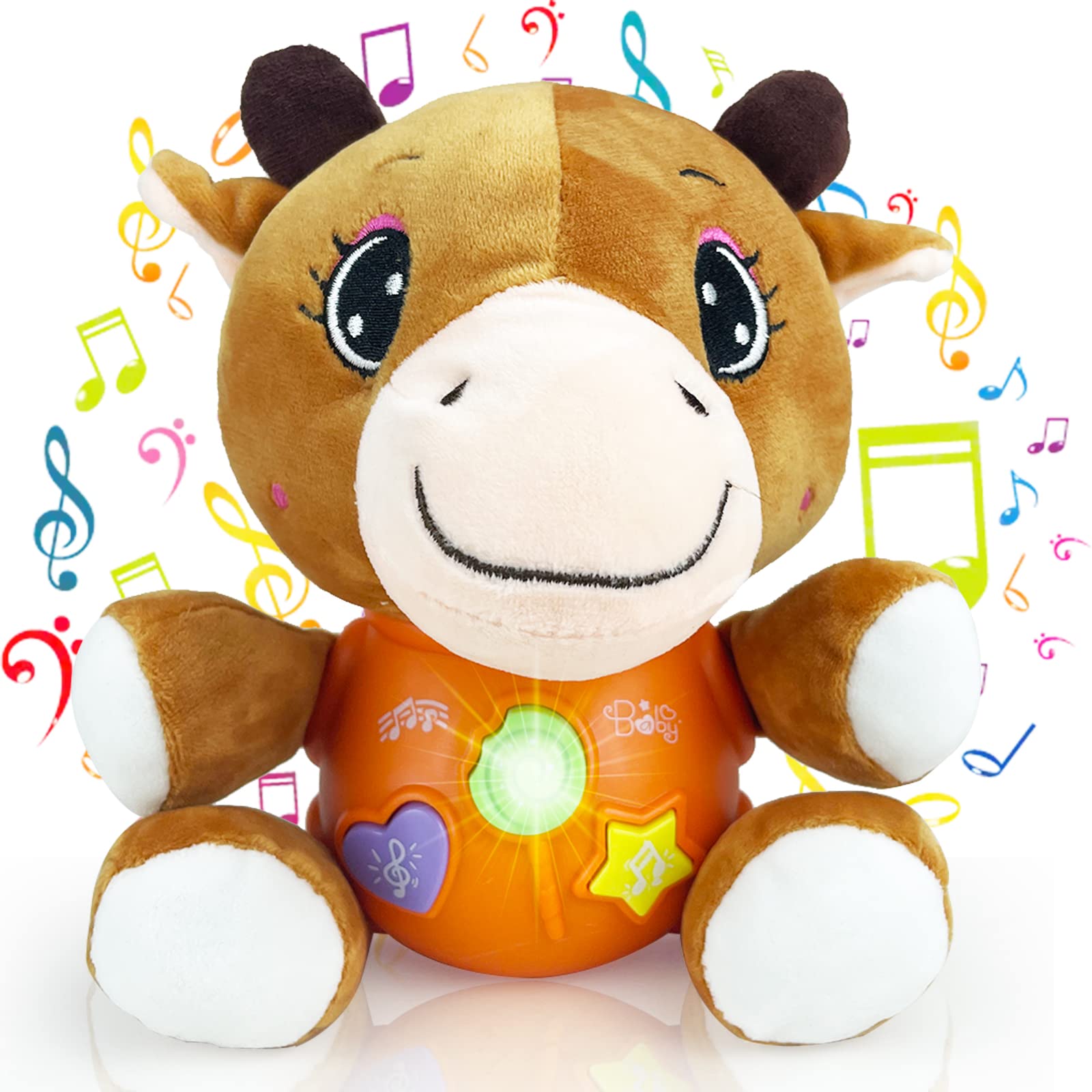 Tcevents Soft Plush Cow Musical Baby Toy with Lights - Interactive Infant Toy for 0-12 Months, Newborn Sensory Development Gift for Boys & Girls | Perfect for Nursery Playtime, Tummy Time & Early Learning