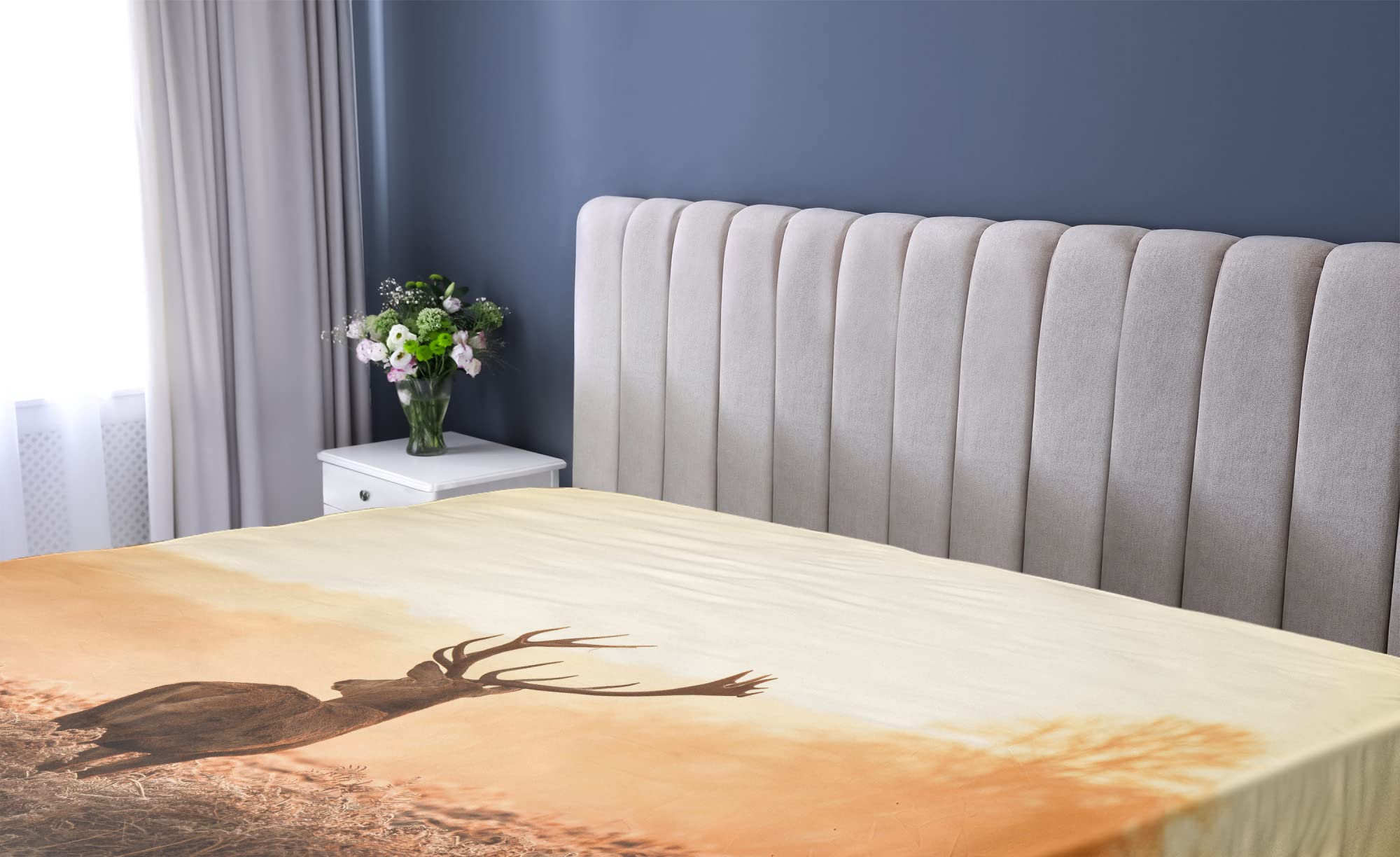 Ambesonne Hunting Fitted Sheet - Red Deer in Morning Sun Wilderness Nature Scenery, Deep Pocket Elastic Twin XL Bed Cover - Brown Orange for Countryside & Rural Decor | Perfect for Hunting Cabins, Lodge Bedrooms & Outdoor Enthusiasts