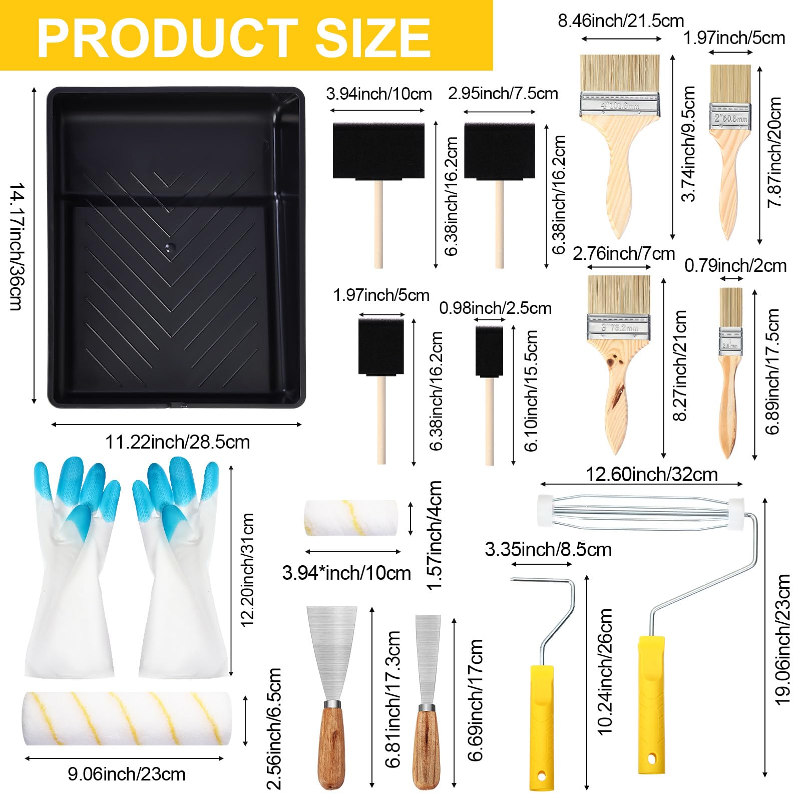 Gisafai 19-Piece Paint Roller Kit with 2 Rollers, 4 Covers, Paint Tray, Scrapers & Brushes - Complete Wall Painting Set for House, Door, Cabinet DIY Projects