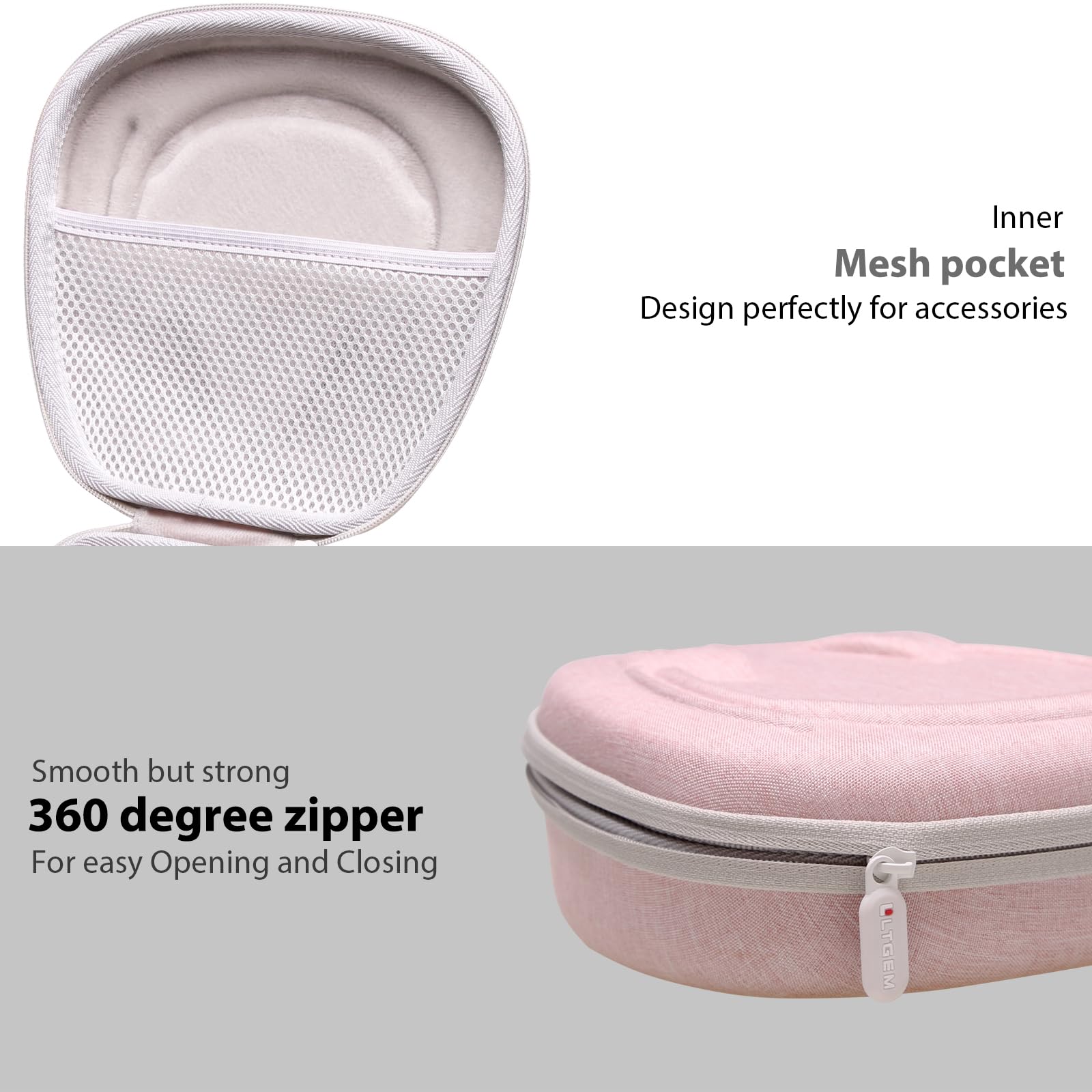 LTGEM Hard Protective Headphone Case for Logitech H390 H430 H570e Zone 300 Zone 301 & JLab Go Work JIAMQISHI EAGLEND Headsets - Pink & Grey - Travel Storage & Office Organization Accessory