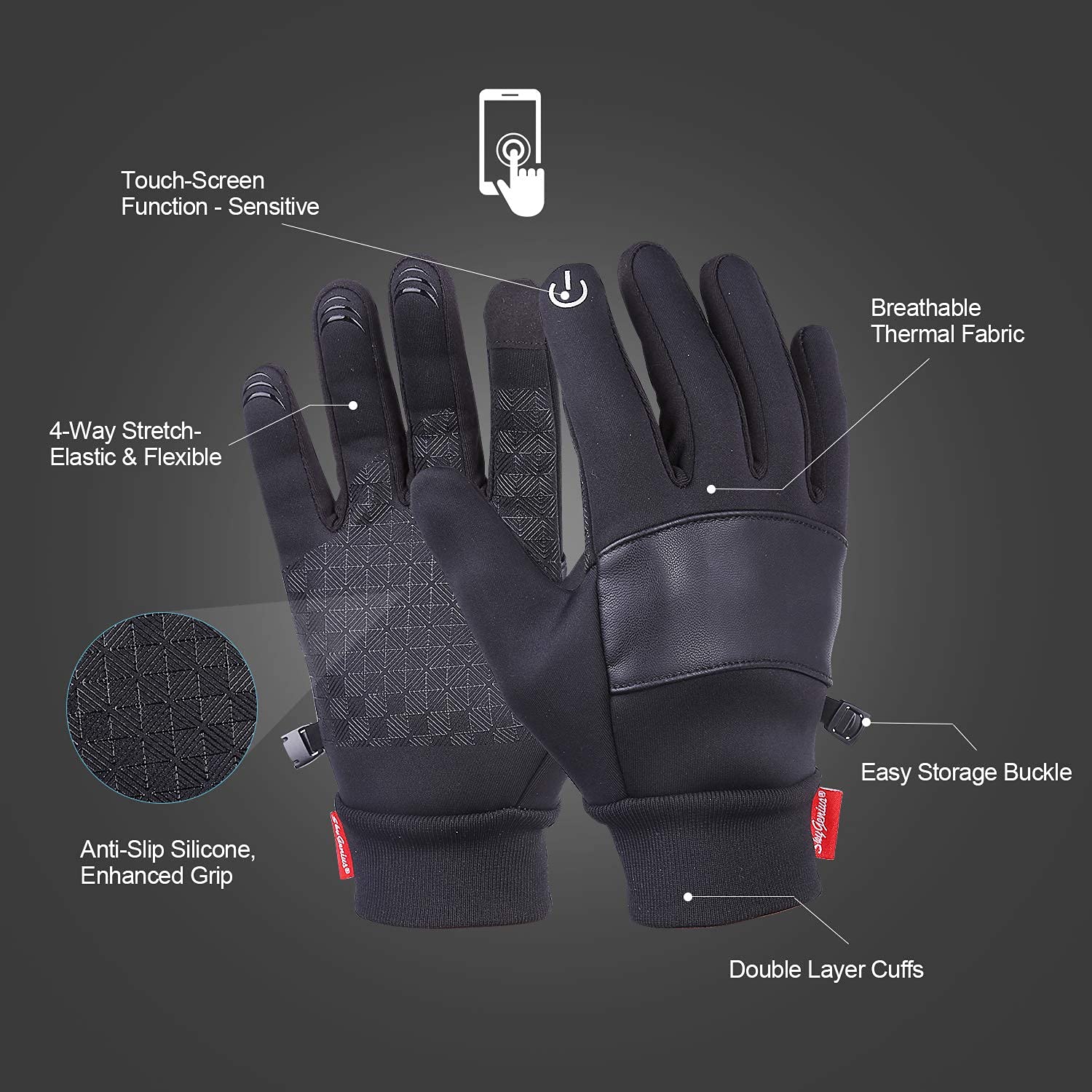 Waterproof Thermal Winter Gloves for Men & Women - Cold Weather Running, Cycling, Hiking & Driving Gloves - Perfect for Outdoor Sports & Winter Commuting