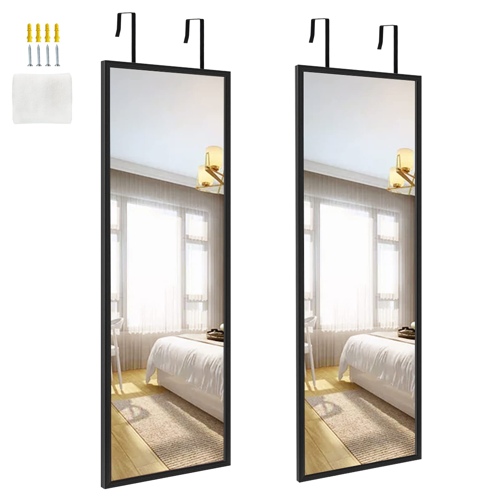 Edenseelake 2 Pack Full Length Wall Mirror - 14x48 Inch Over Door Mirror for Bedroom & Living Room - Black Frame - Perfect for Home Decor, Outfit Checks & Small Space Illusion