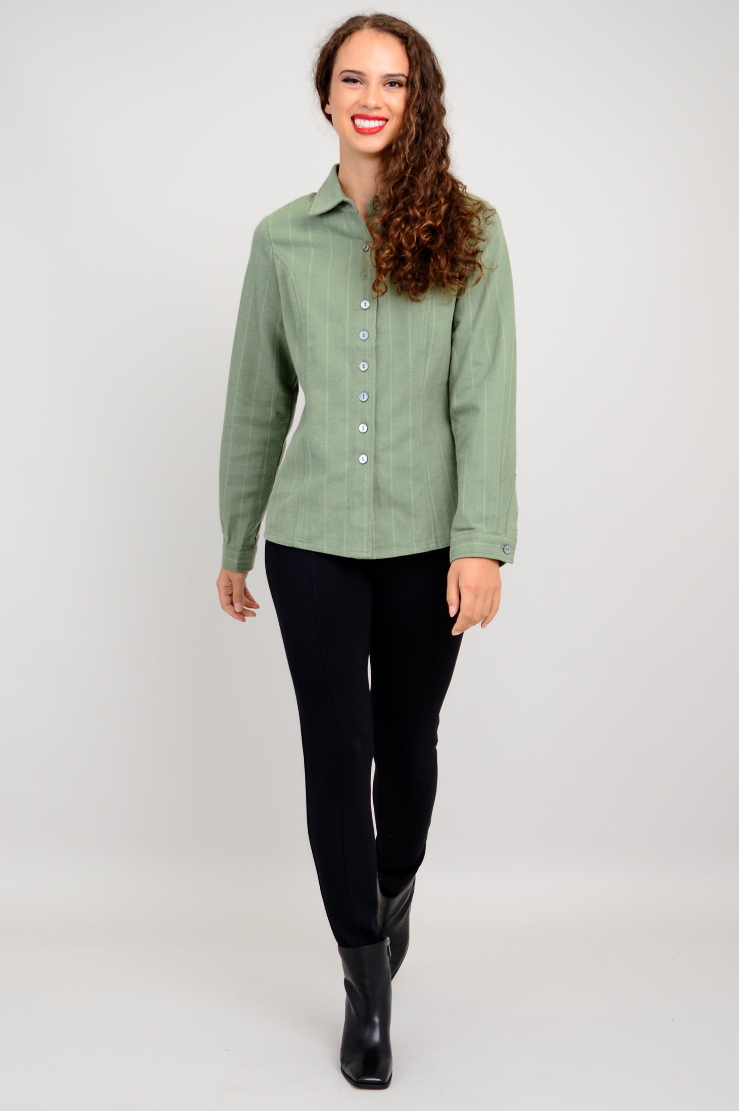 Alexis Top - Soft Khaki Flannel Shirt for Women | 100% Cotton Comfort | Perfect for Casual Wear & Layering
