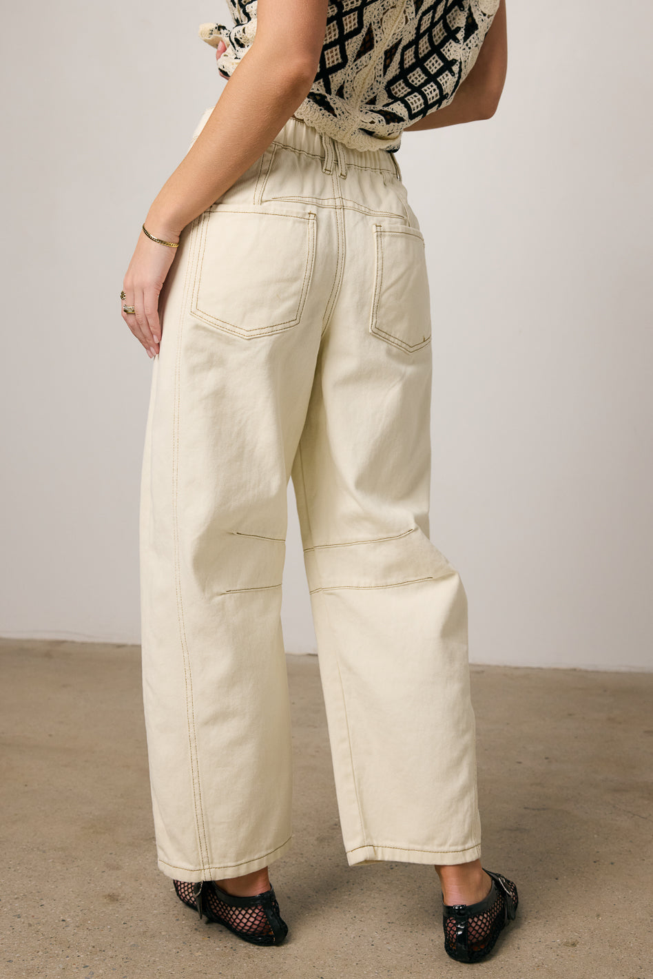 Lisette High Waist Barrel Jeans for Women - Cream Wash Stretch Denim Pants - Casual & Comfortable Fit for Everyday Wear, Office, and Date Night