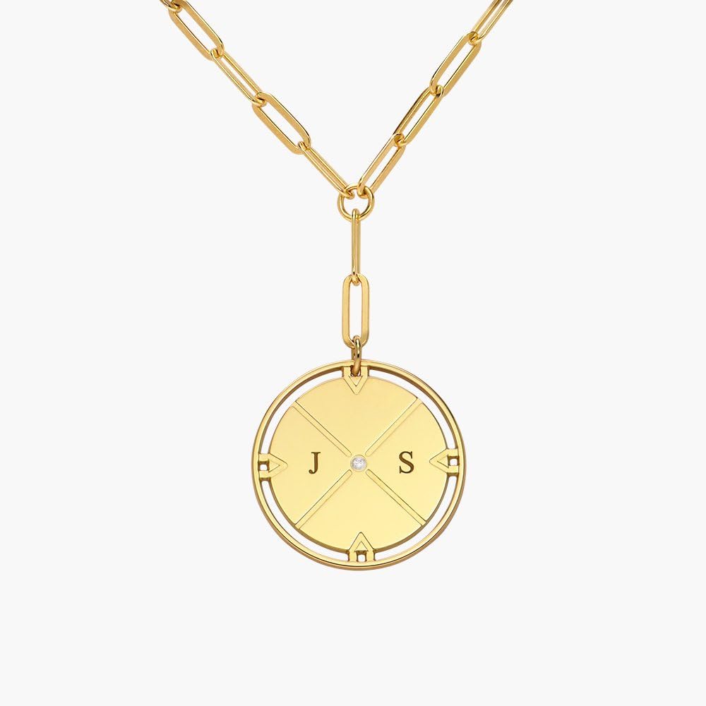 Oak & Luna Personalized Engraved Compass Necklace with Diamond - Custom Initials Interlocking Pendant Jewelry for Women - Perfect Gift for Birthday, Mother's Day, Christmas - Ideal for Travel Lovers & Special Occasions
