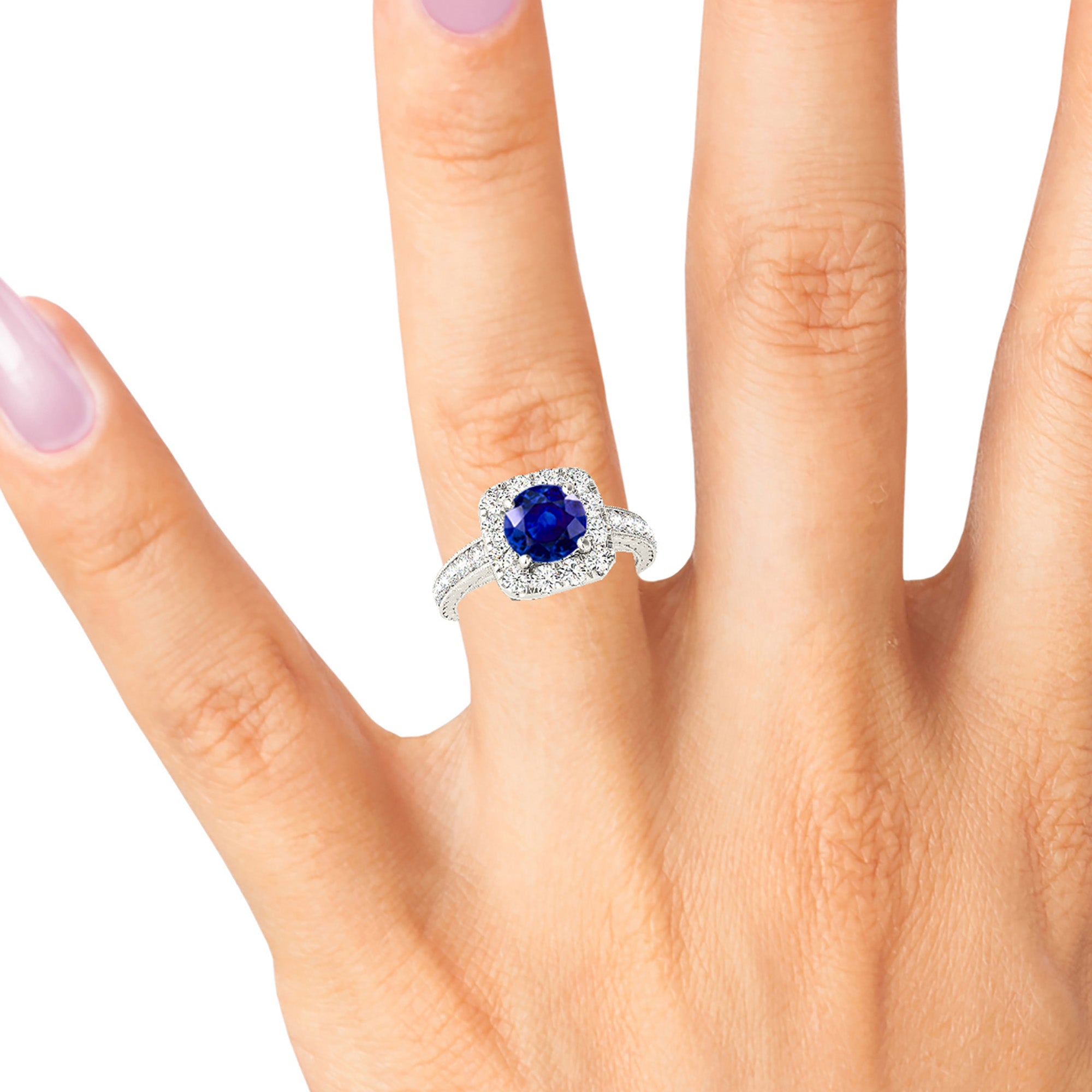 2.40 Carat Genuine Blue Sapphire Halo Engagement Ring - Elegant Gallery Work Design for Wedding, Proposal & Anniversary Gifts