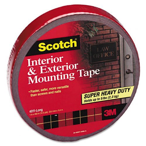 Scotch Exterior Weather-Resistant Double-Sided Tape, 1 Inch x 450 Inches, Gray with Red Liner - 2 Pack - Heavy Duty Mounting Tape for Outdoor Signs, House Numbers, and Holiday Decorations