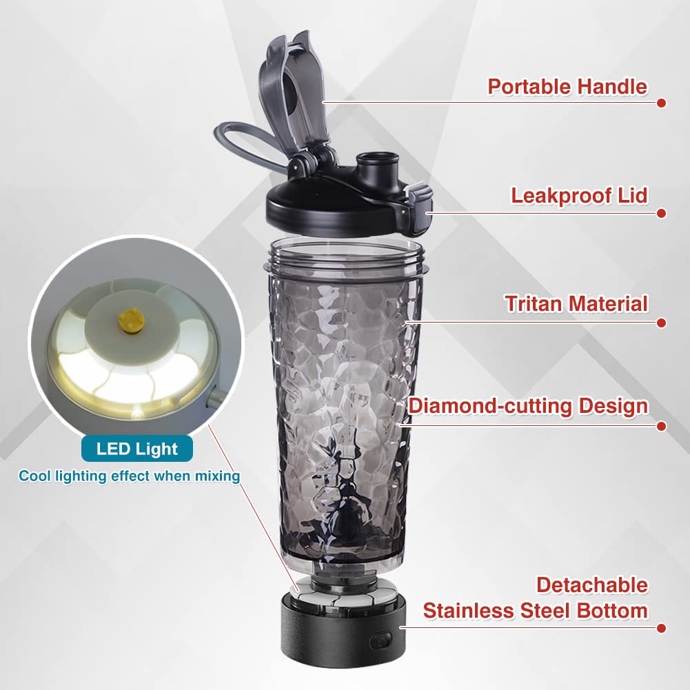 WOOLALA Electric Protein Shaker Bottle - USB Rechargeable Automatic Blender Cup with Leakproof Tritan Design, Powerful Mixing for Protein Powder, Pre-Workout & Supplements | Perfect for Gym, Travel & Post-Workout Recovery