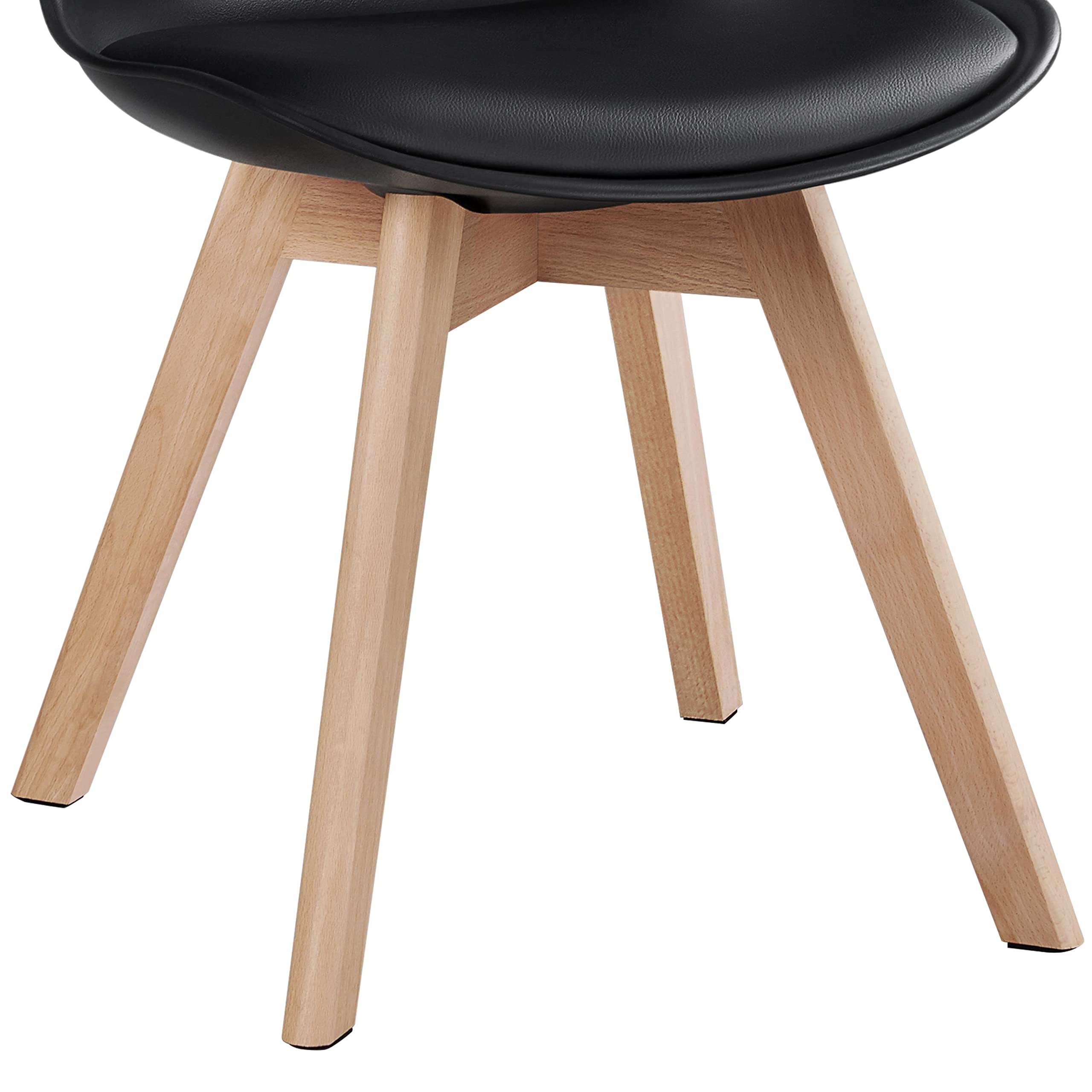 Topeakmart Mid Century Modern Dining Chairs Set of 4 - Black DSW Shell Armless Chairs with Beech Wood Legs & Soft Padded Seat for Dining Room, Living Room, Bedroom or Kitchen - Comfortable & Stylish Home Furniture for Everyday Use & Entertaining