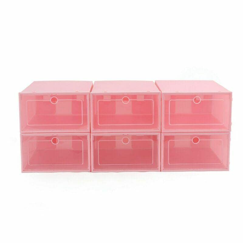 12-Piece Pink Plastic Stackable Shoe Storage Organizer with Lids - Space-Saving Drawer Box for Closet, Bedroom & Entryway Organization - Perfect for Storing Shoes, Accessories & Small Items