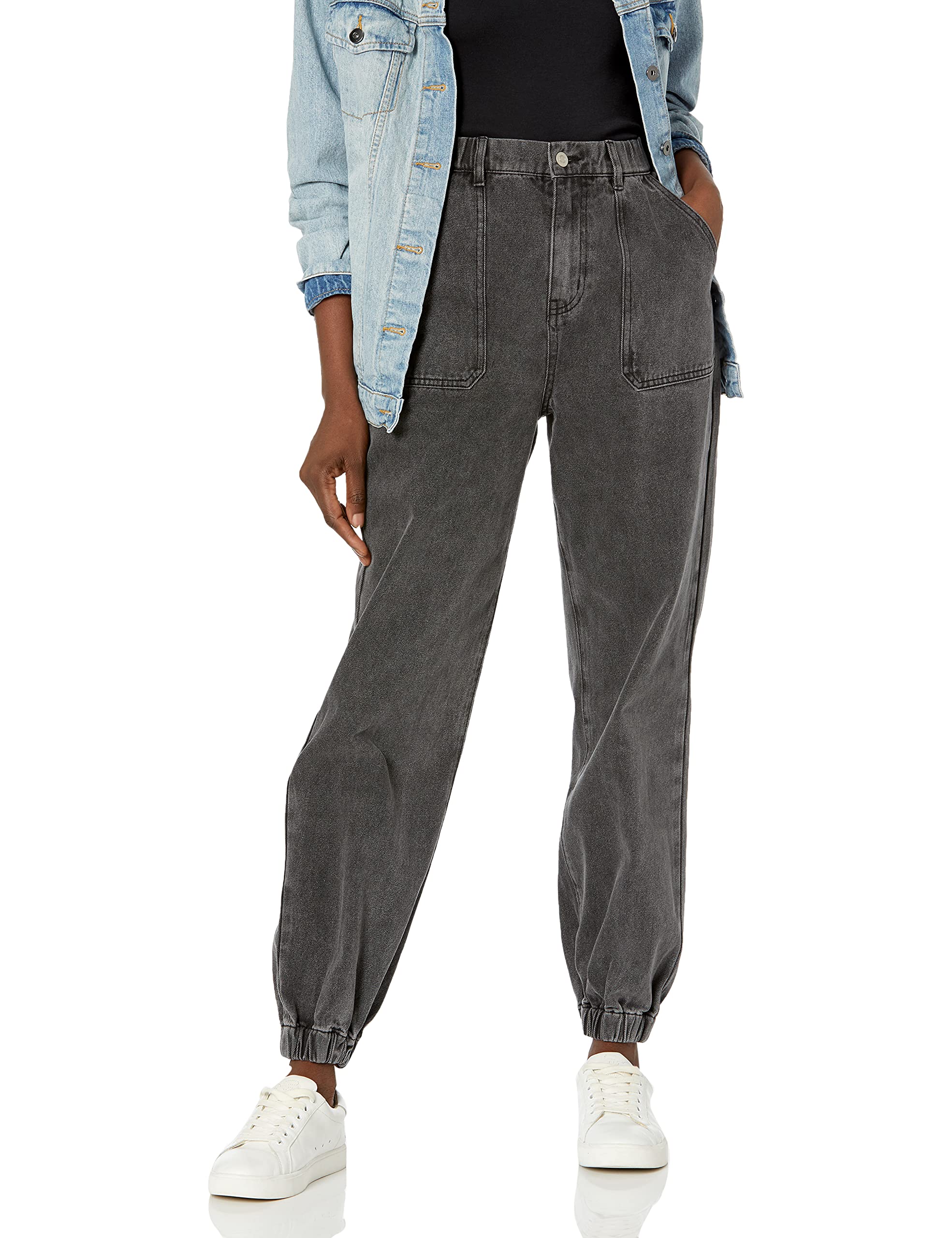 KENDALL + KYLIE Women's Denim Utility Jogger Pants - High Waisted Stretch Comfortable Casual Joggers for Everyday Wear | Perfect for Running Errands, Lounging & Street Style Outfits