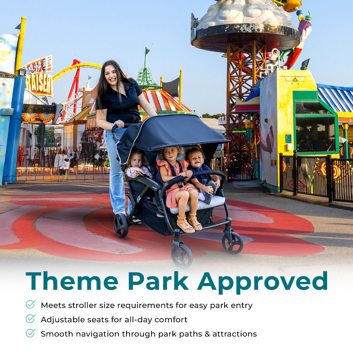 Gaggle Odyssey 4-Seat Quad Stroller - Lightweight & Durable Multi-Kids Stroller for Twins, Triplets or Siblings - Perfect for Shopping, Travel, Theme Parks & Outdoor Adventures