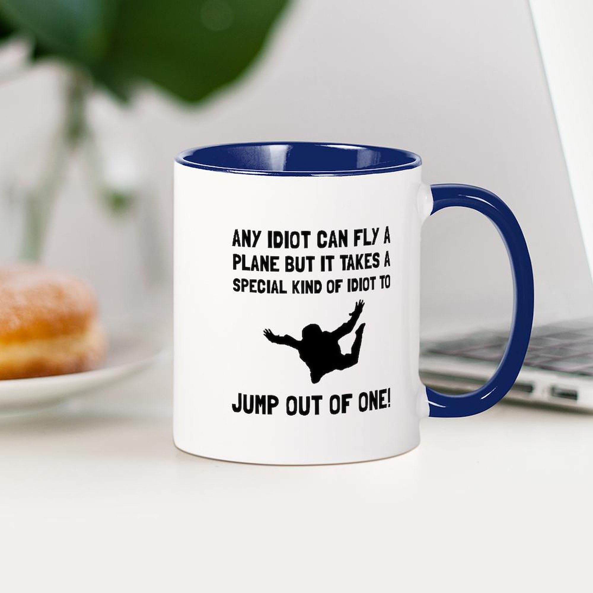 Idiot Skydiving Ceramic Coffee Mug 11 oz (325 ml) - Funny Novelty Gift for Coffee Lovers, Office Humor & Adventure Enthusiasts - Perfect for Home, Office or Gag Gifts