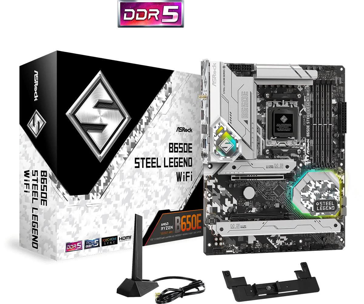 ASRock B650E Steel Legend WiFi AMD B650 Socket AM5 ATX Motherboard - Gaming PC Build, Content Creation & High-Performance Computing
