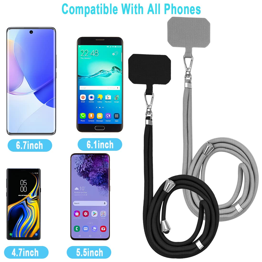 4 Pack Phone Lanyards with Stickers - Adjustable Strap for Smartphones - Home & Office Use