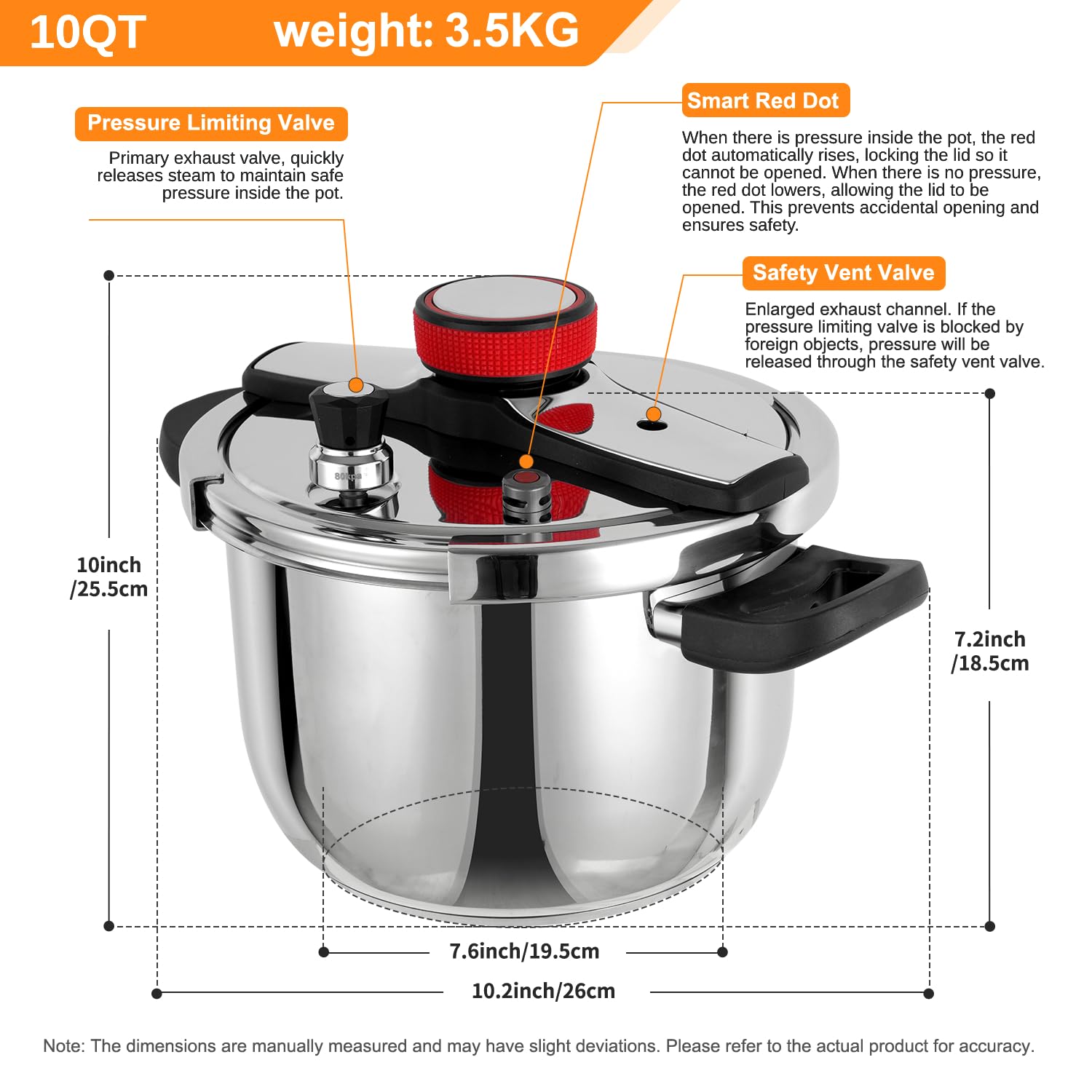 10 QT Stainless Steel Pressure Cooker & Canner - Explosion-Proof, Rotating Lock Lid, One-Hand Operation - Thickened Silicone Ring & Anti-Scald Handle (Silver) - Perfect for Canning, Meal Prep & Fast Cooking