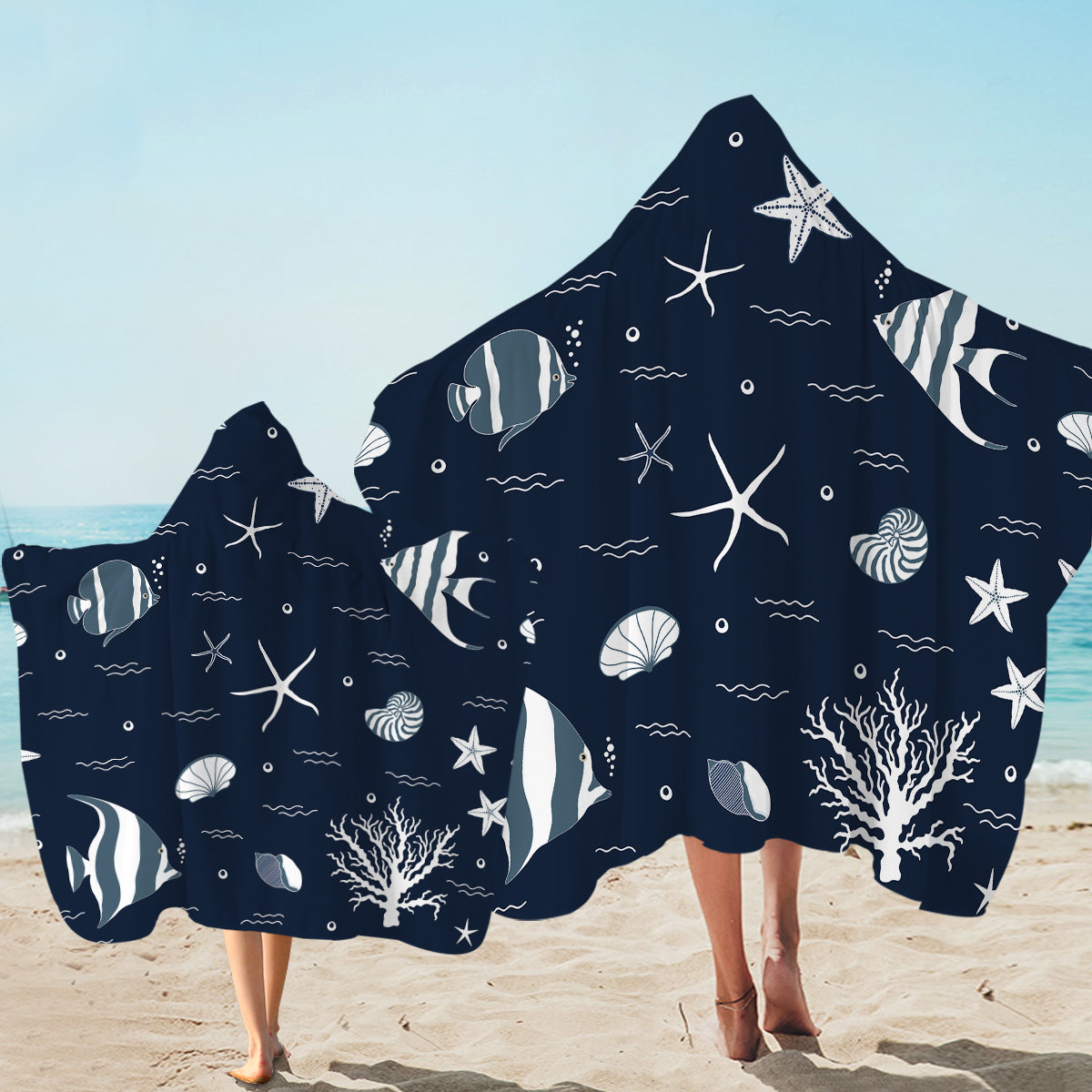 Soft Blue Ocean Hooded Towel for Kids & Adults - Quick Dry, Super Absorbent Bath & Beach Towel - Perfect for Swimming, Spa, and Travel