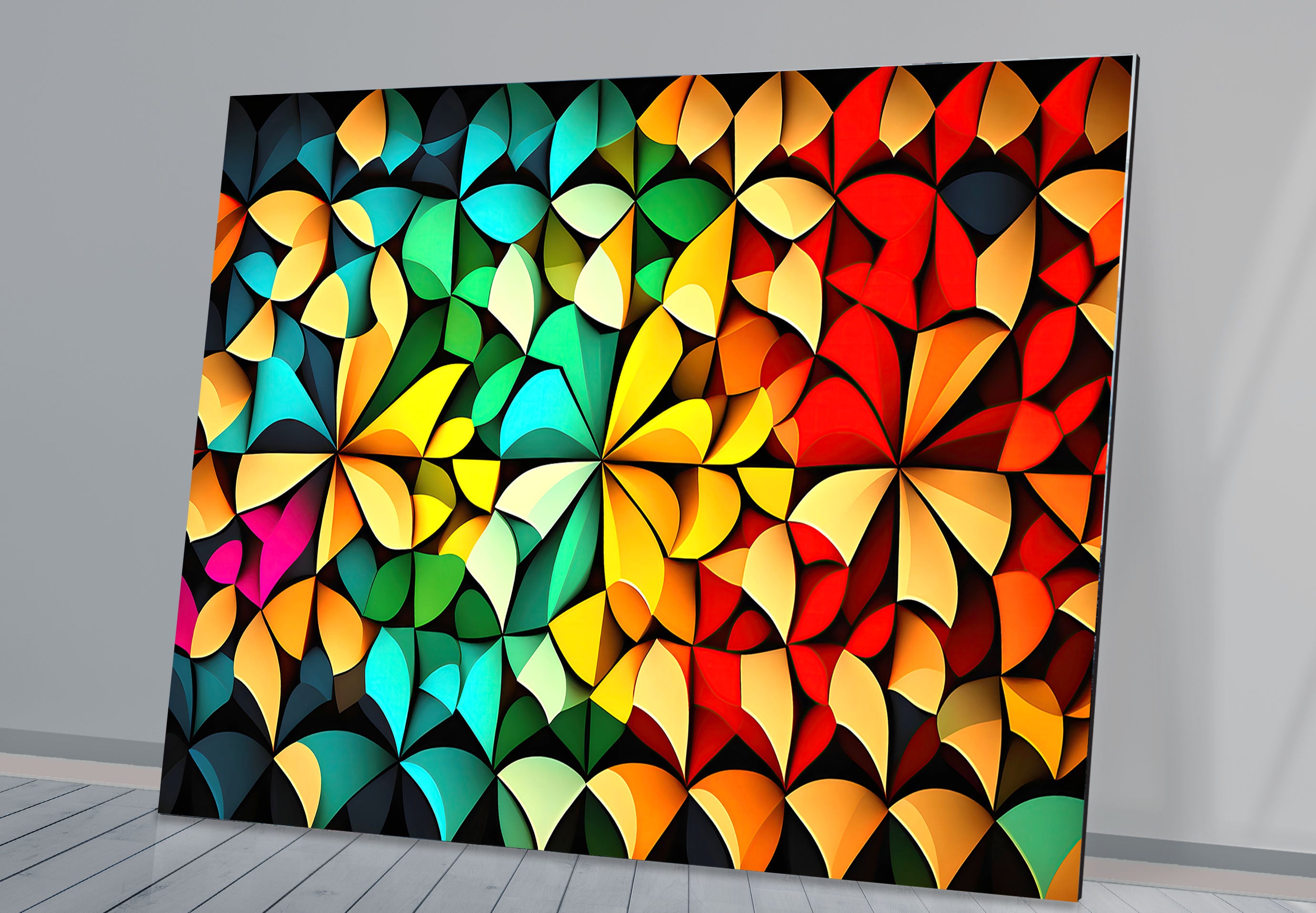 Vibrant Geometric Glass Wall Art - Modern 3D Abstract Design for Living Room, Bedroom & Office Decor