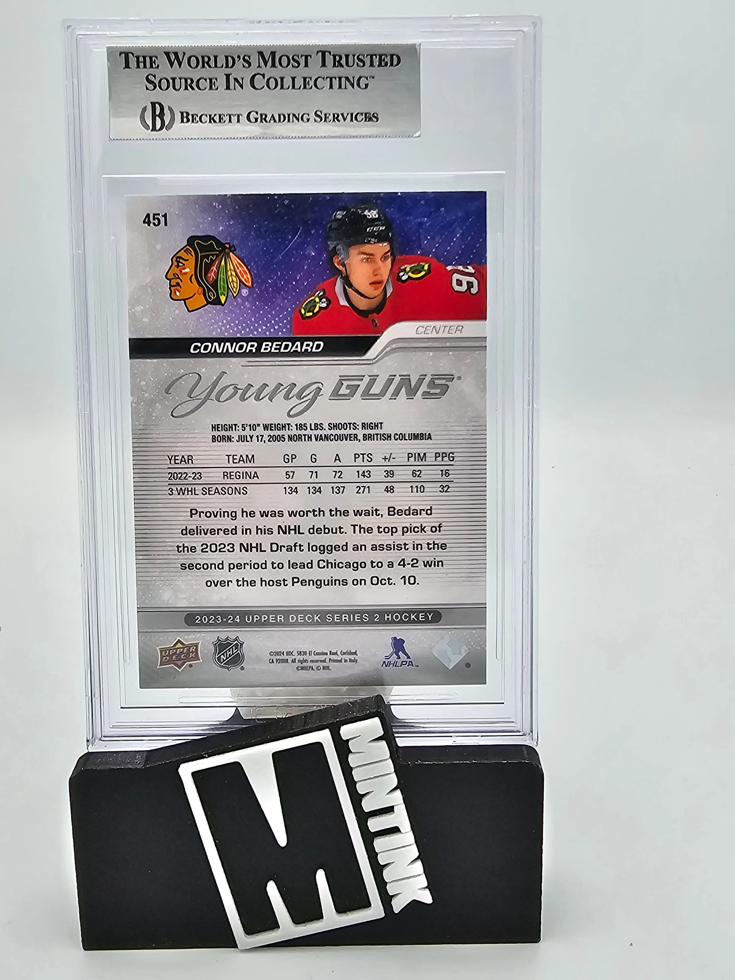 2023-24 Upper Deck Series 2 Connor Bedard Young Guns #451 BGS 9 Graded Hockey Card - Perfect for Collectors, Investors & Sports Fans - Display in Home, Office or Man Cave