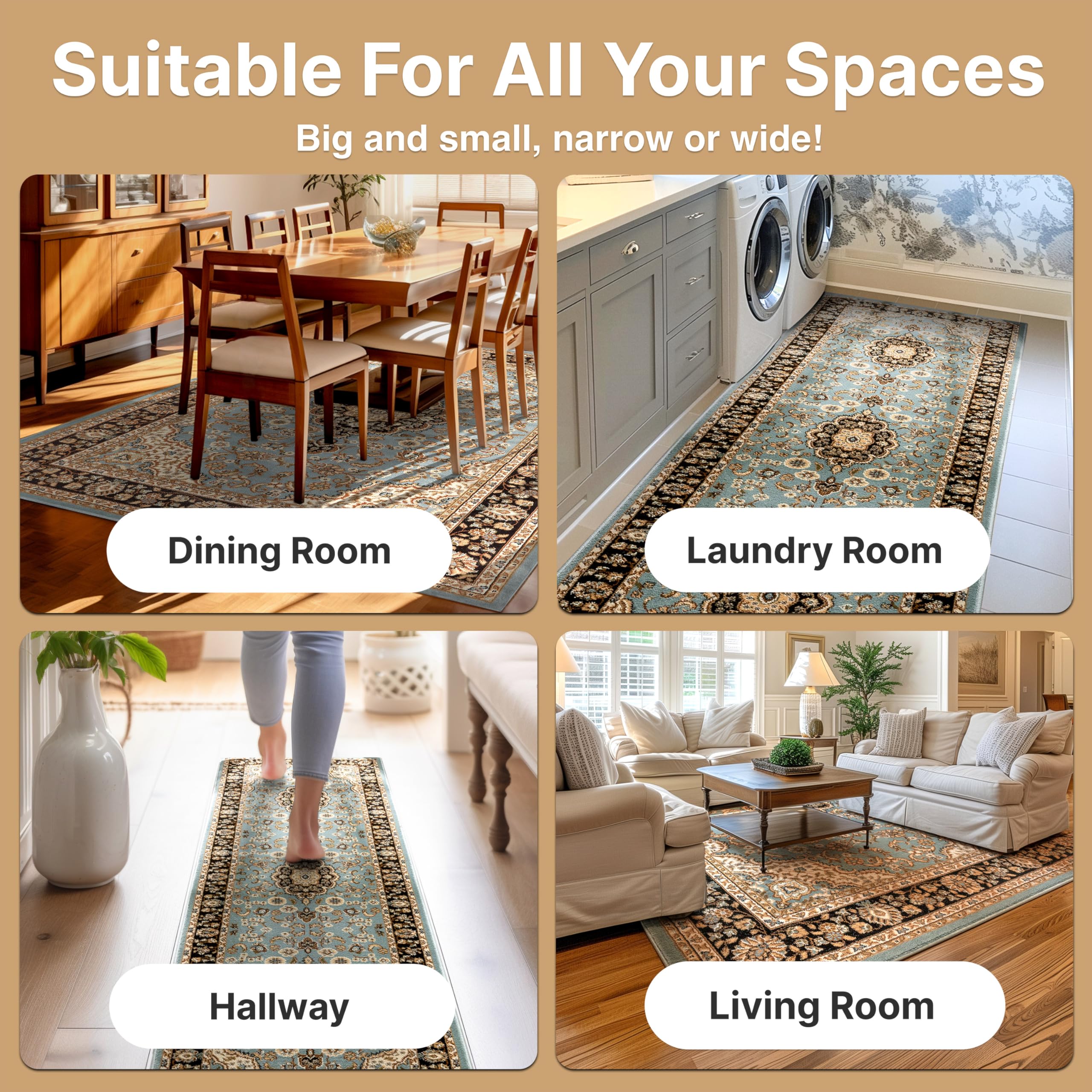 Well Woven Barclay Collection Medallion Kashan Light Blue 8x10 Area Rug - Soft Non-Slip Living Room Rug, Bedroom Carpet & Dining Room Floor Mat for Home Decor, Housewarming Gift