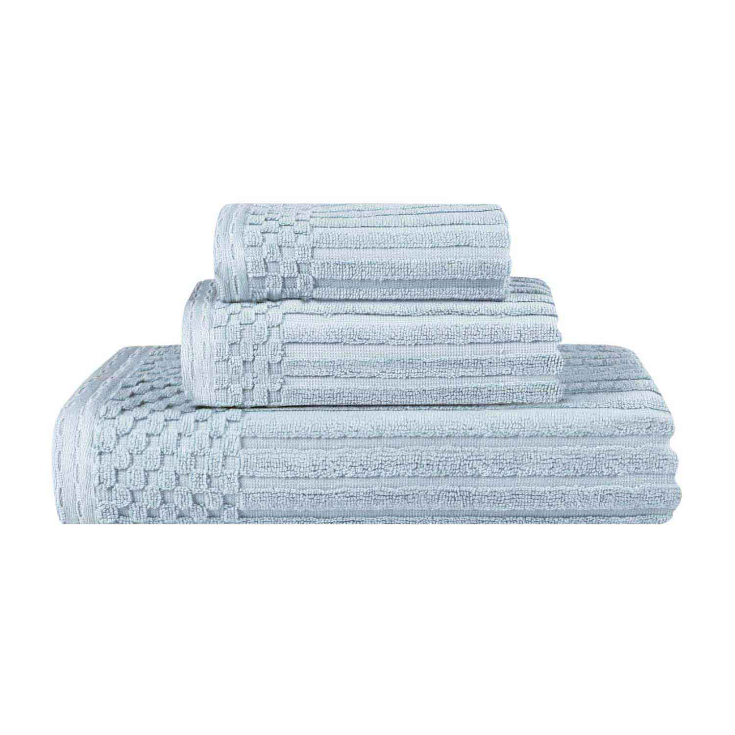 Premium Soho Ribbed Textured Cotton Bath Towel Set - Ultra Absorbent 3-Piece Towel Collection for Spa, Bathroom & Guest Use | Soft Luxury Towels for Home & Hotel