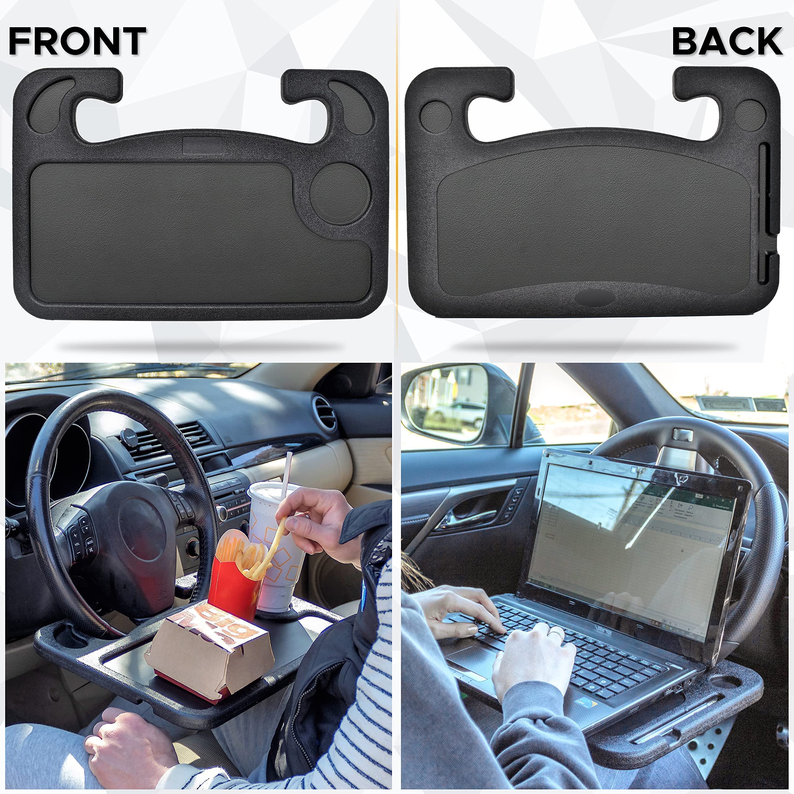 EcoNour 2-in-1 Foldable Car Steering Wheel Desk & Hanging Trash Bag - Multi-Use Travel Car Accessories for Snacks, Work & Road Trips