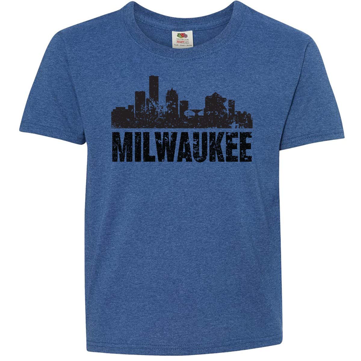 Inktastic Milwaukee Skyline Grunge Youth T-Shirt | Vintage Urban Graphic Tee for Boys & Girls | Perfect for Casual Wear, School & City Outings