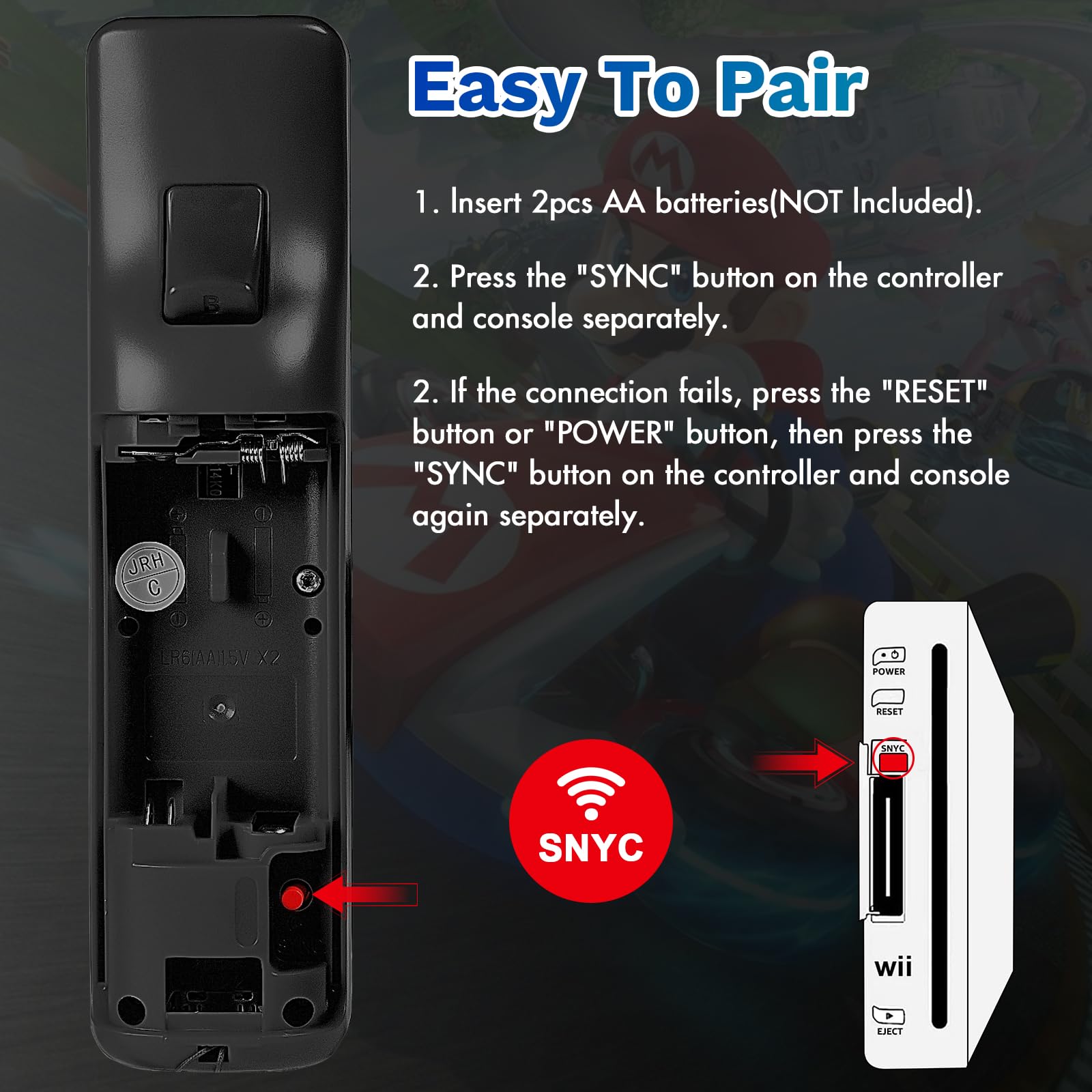 PORTHOLIC 2-Pack Wireless Wii Remote Controller - Compatible with Nintendo Wii & Wii U Console (Black) - Perfect for Multiplayer Gaming & Family Entertainment