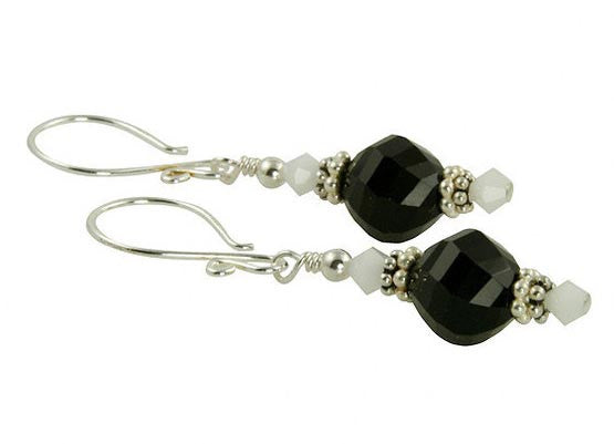 Bianco e Nero Beaded Crystal Earrings for Women - Elegant Dangle Earrings for Party, Wedding & Evening Wear - Handmade Sparkling Jewelry Gift