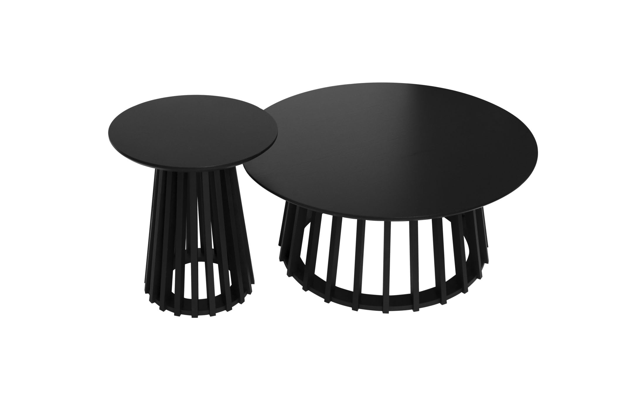 Modern Round Wood Coffee Table & Nesting End Table Set of 2 - Farmhouse Style Circle Side Tables for Small Spaces - Perfect for Living Room, Apartment, Bedroom (Black) | Compact Furniture Solution for Cozy Home Decor & Space-Saving Needs