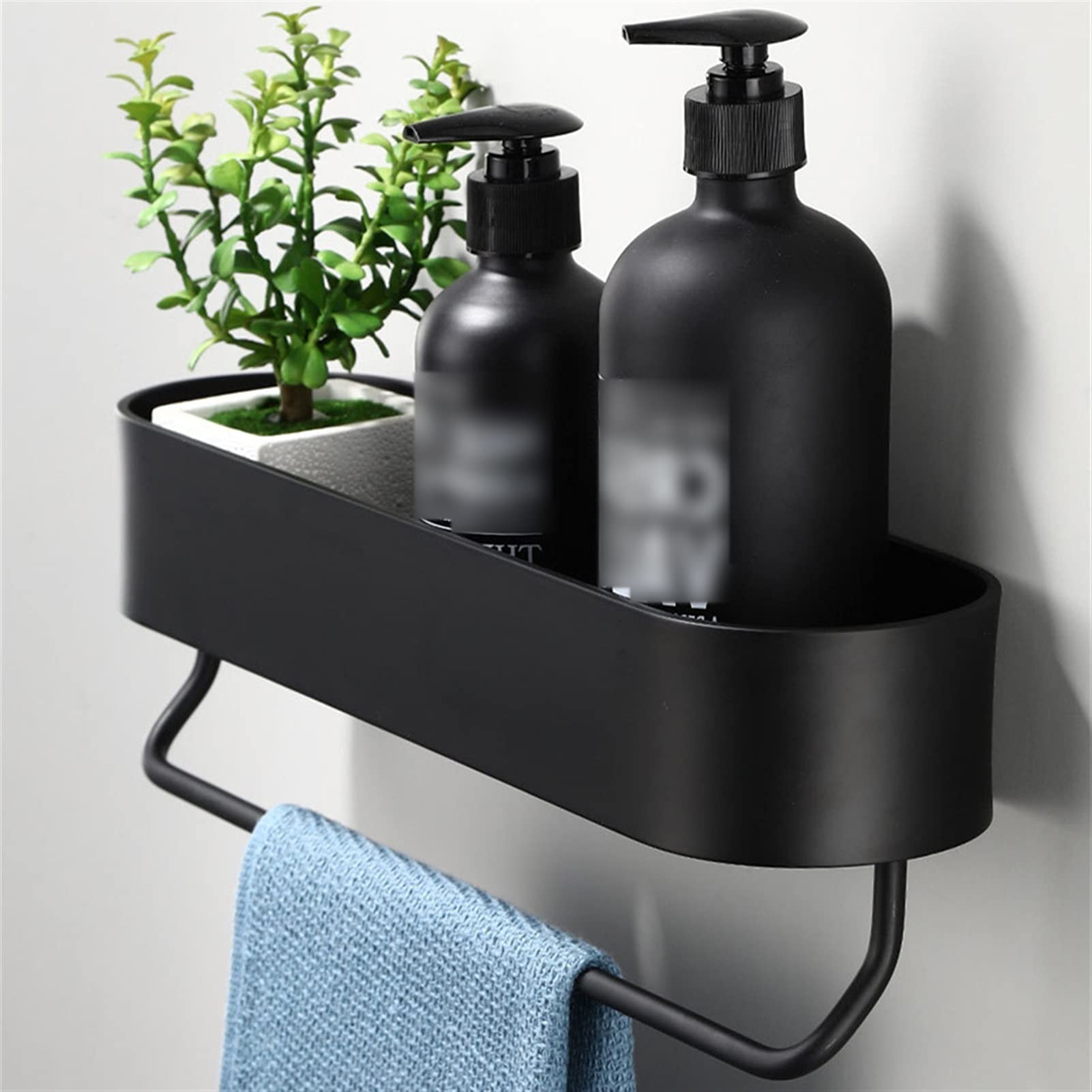 KIRANDY 50cm Black Bathroom Shelf Rack - Wall Mounted Shower Storage Basket & Kitchen Organizer with Towel Bar | Space Saving Solution for Bathroom, Shower & Kitchen Organization