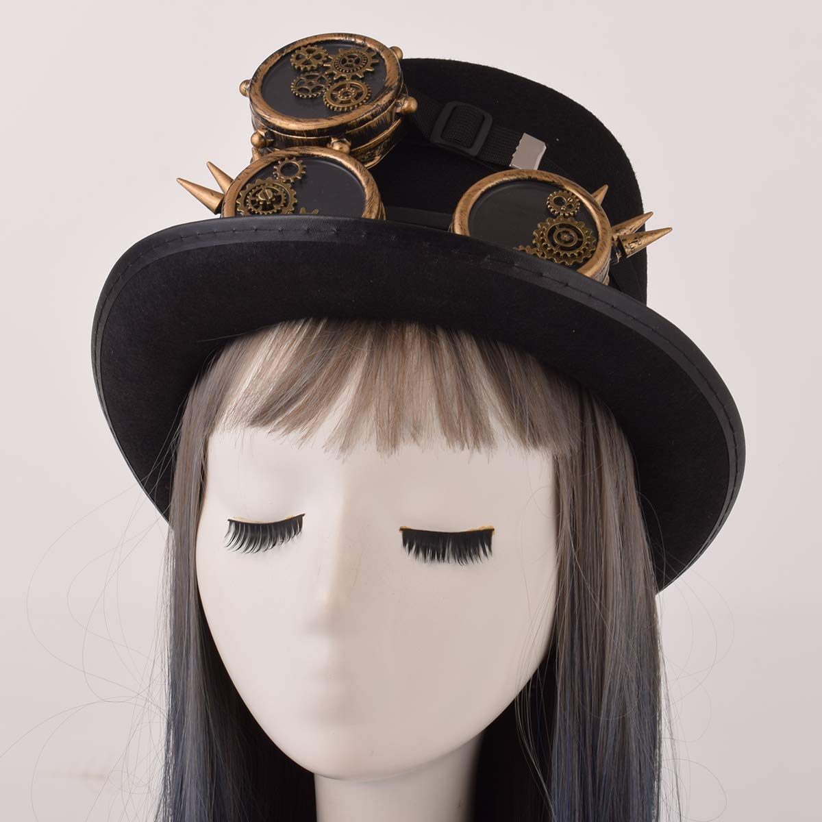 COSDREAMER Unisex Gothic Steampunk Top Hat with Goggles - Victorian Style Costume Accessory for Halloween, Cosplay, LARP, and Steampunk Fashion