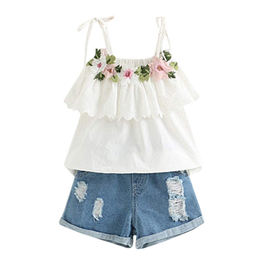 **Adorable 2-Piece Baby Girl Outfit - Cute Vest Shirt & Denim Shorts Set | Toddler & Infant Clothes | Perfect Gift for Girls | Playdate & Birthday Party Outfit**