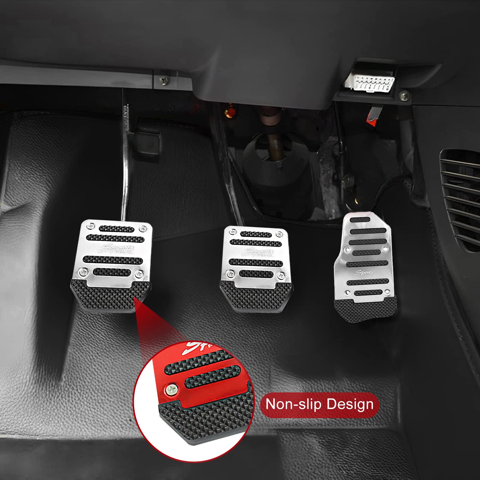 3 PCS Non-Slip Car Pedal Pads - Aluminum Manual Transmission Brake & Clutch Covers - Universal Fit for Cars, SUVs, ATVs (Silver) | Enhanced Grip & Style for Sports Driving & Off-Road Adventures