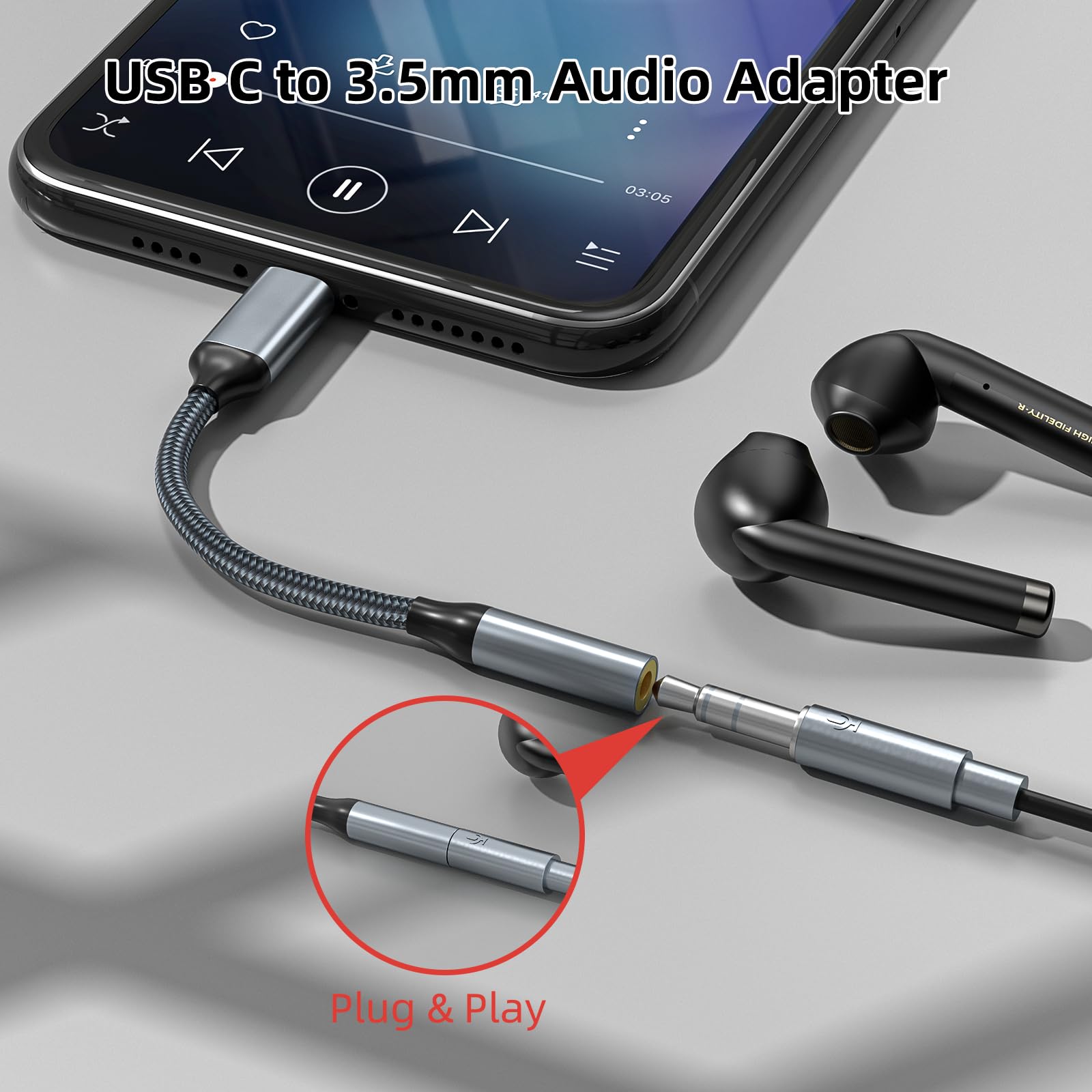 USB C to 3.5mm Headphone Jack Adapter (2 Pack) - Compatible with iPhone 16 Pro Max/16 Pro/15 Pro Max/15 Pro/15 Plus, Samsung Galaxy S23/S22/S21 Ultra, Google Pixel, iPad Pro & MacBook - High Quality Audio Dongle Cable for Music, Gaming & Calls (Black)