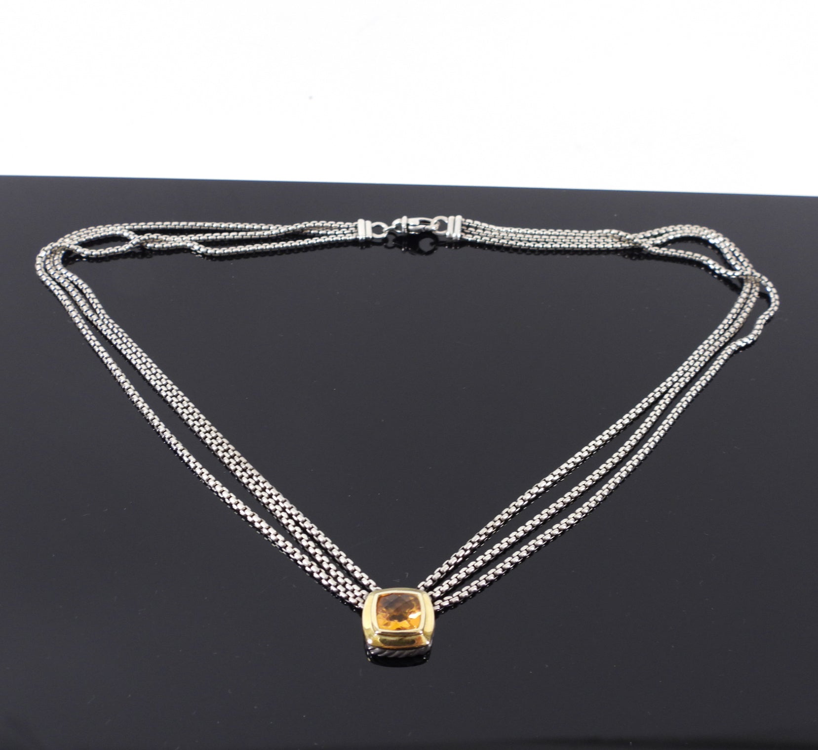 David Yurman Sterling Silver & 18k Gold Citrine Albion Triple Necklace | Elegant Layered Jewelry for Women | Perfect for Weddings, Parties & Special Occasions